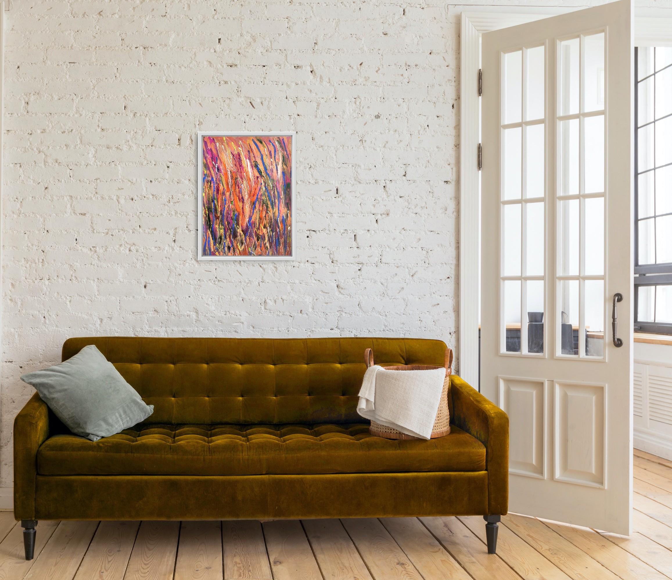 Peinture acrylique abstraite florale expressive sur papier « Vitality florale » - Marron Interior Painting par Mougenot Natalya