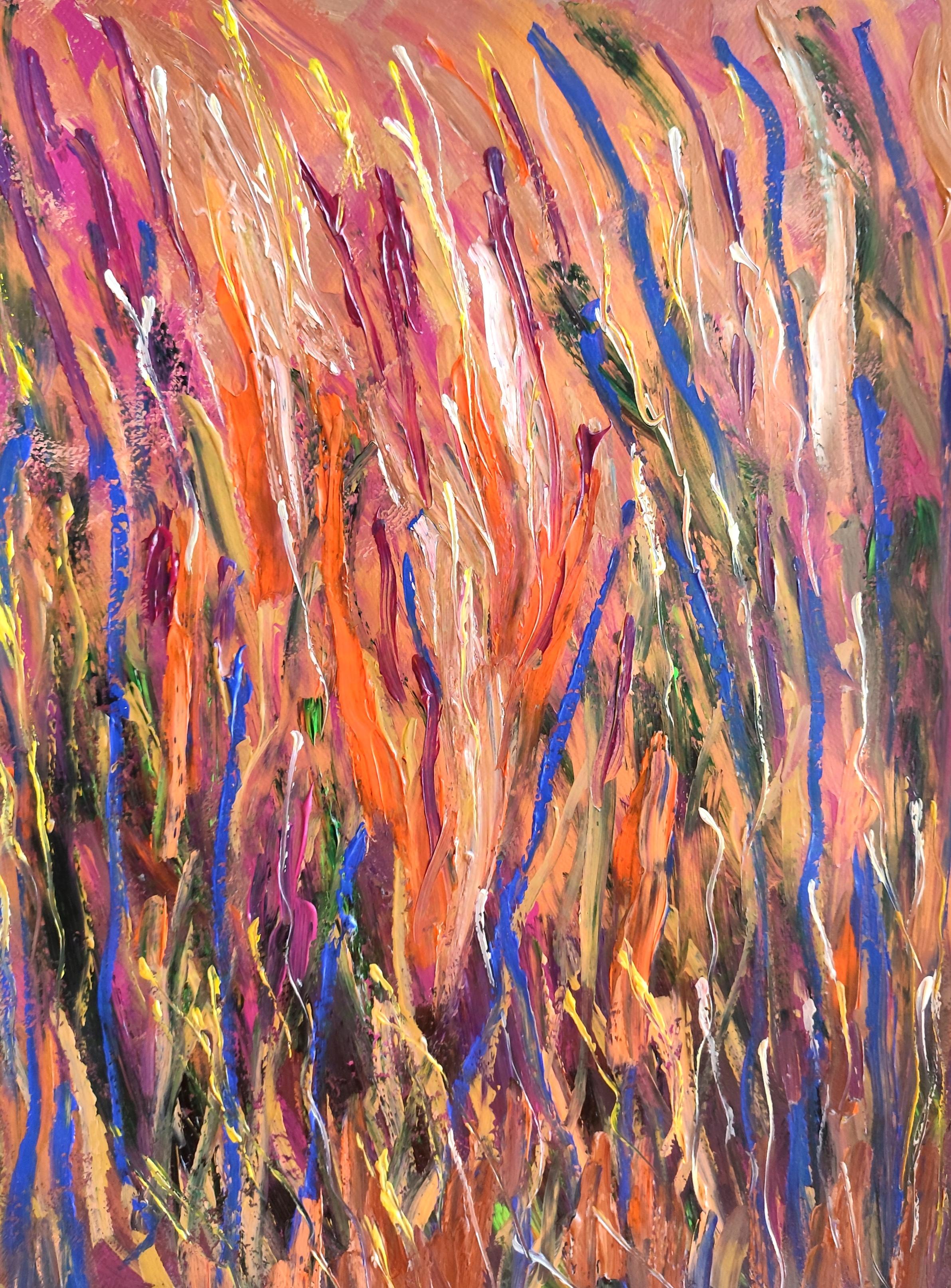 Interior Painting Mougenot Natalya - Peinture acrylique abstraite florale expressive sur papier « Vitality florale »
