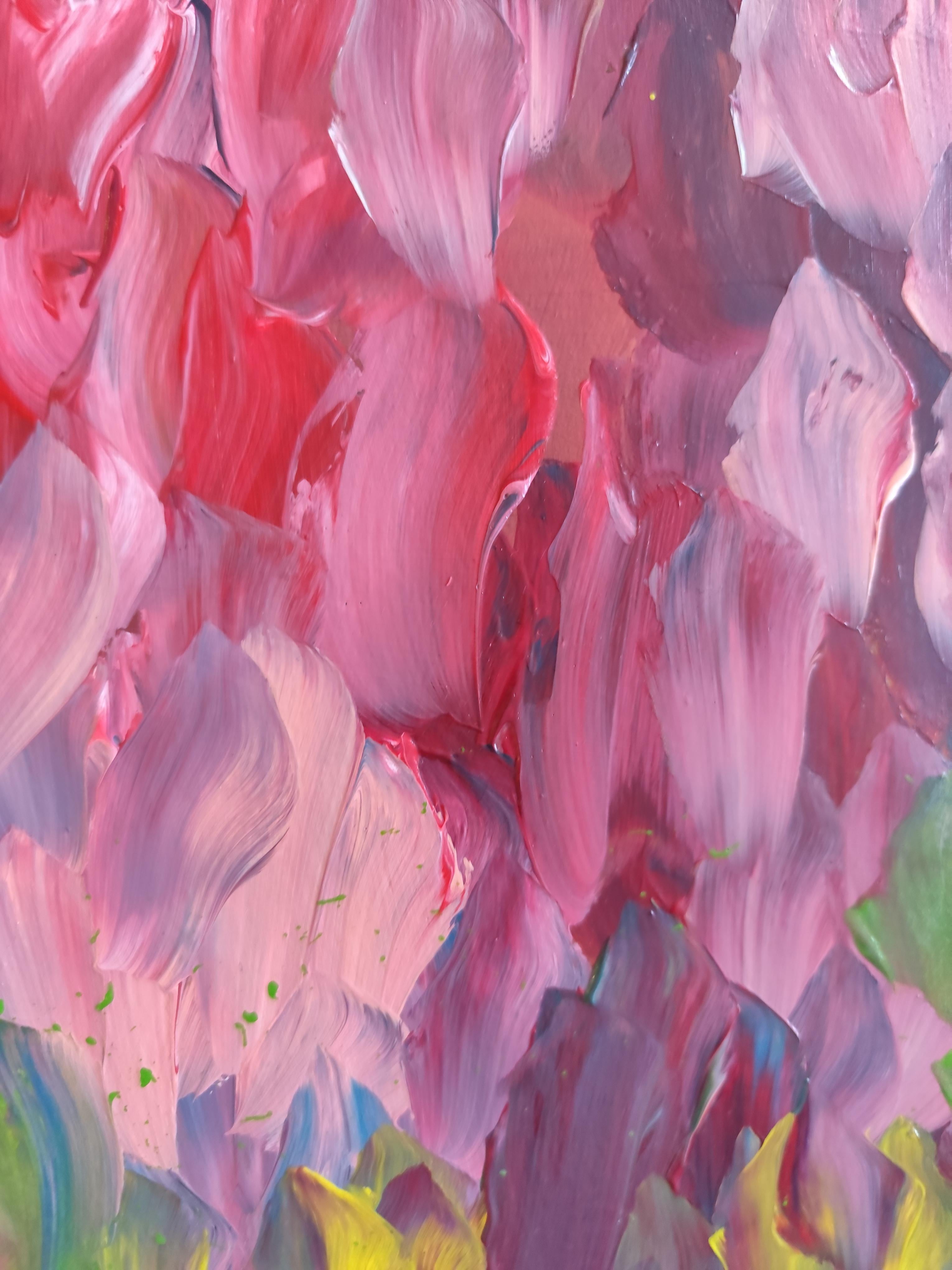 Pintura acrílica floral expresiva abstracta sobre papel 