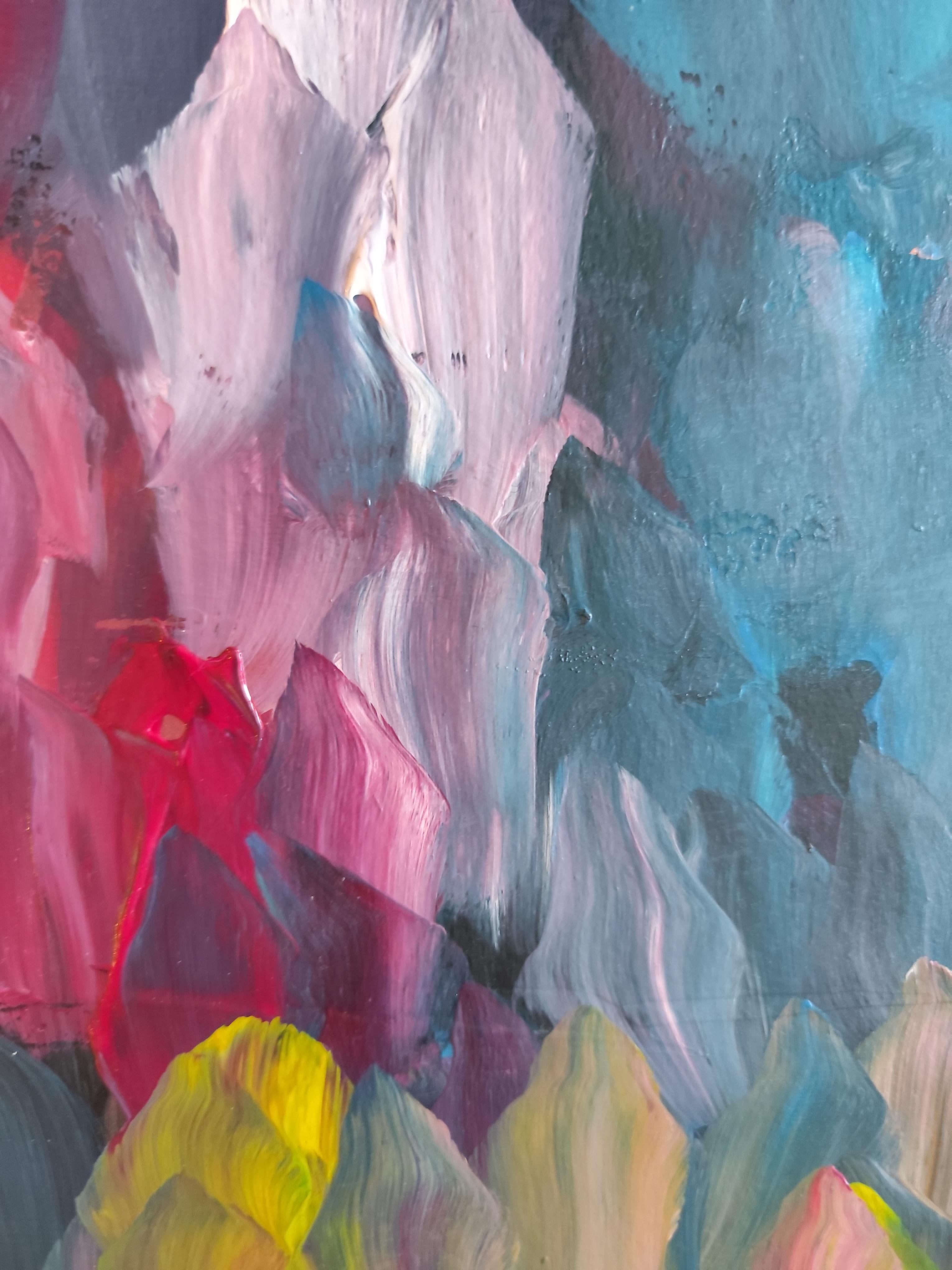Pintura acrílica floral expresiva abstracta sobre papel 