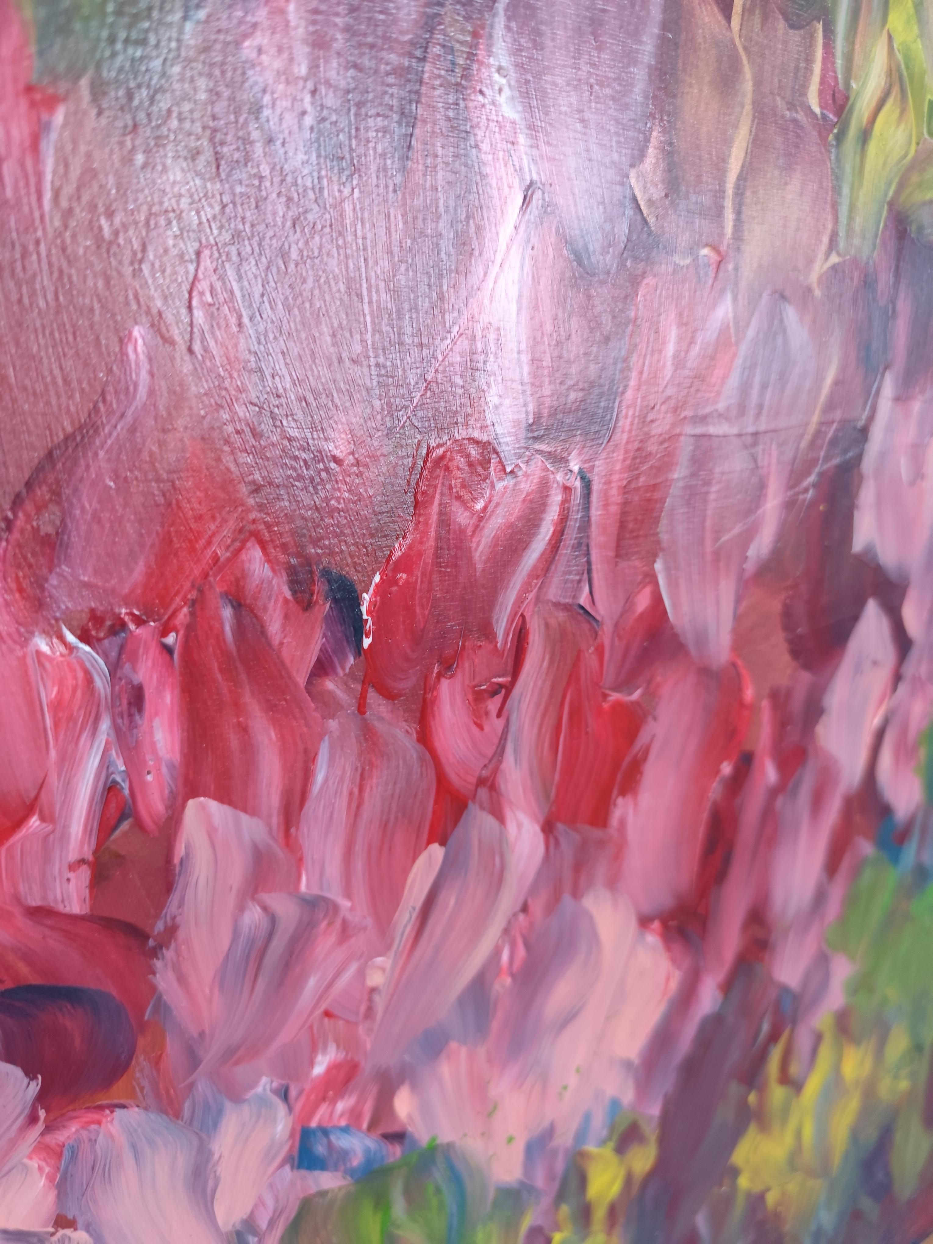 Pintura acrílica floral expresiva abstracta sobre papel 