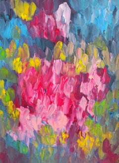 Pittura acrilica floreale astratta ed espressiva su carta "Fioritura di colori".