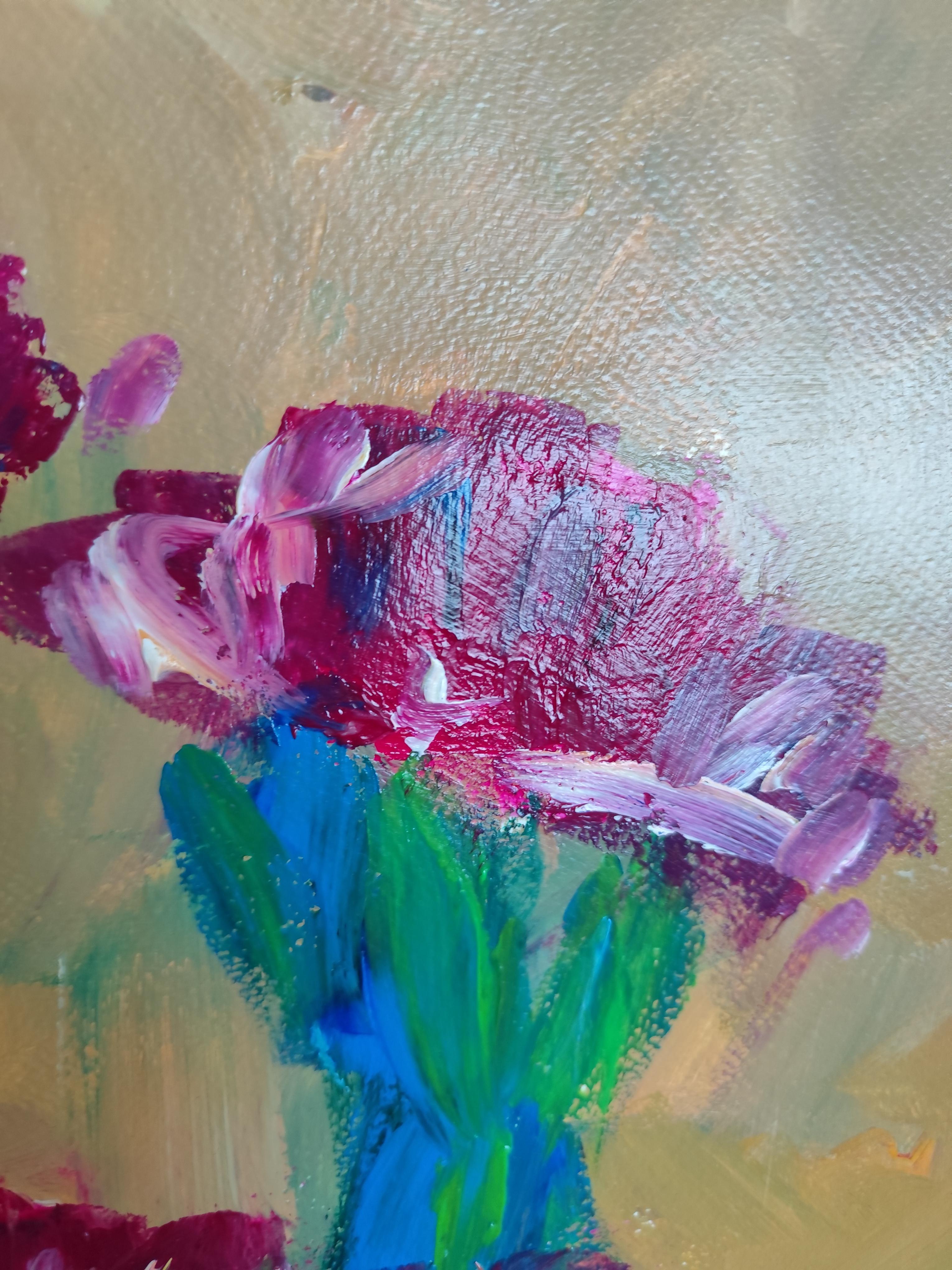 Pintura acrílica floral expresiva abstracta sobre papel 