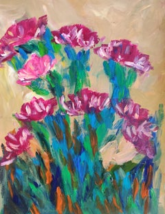 Peinture florale abstraite expressive acrylique sur papier « Fleurs d'été de joie »