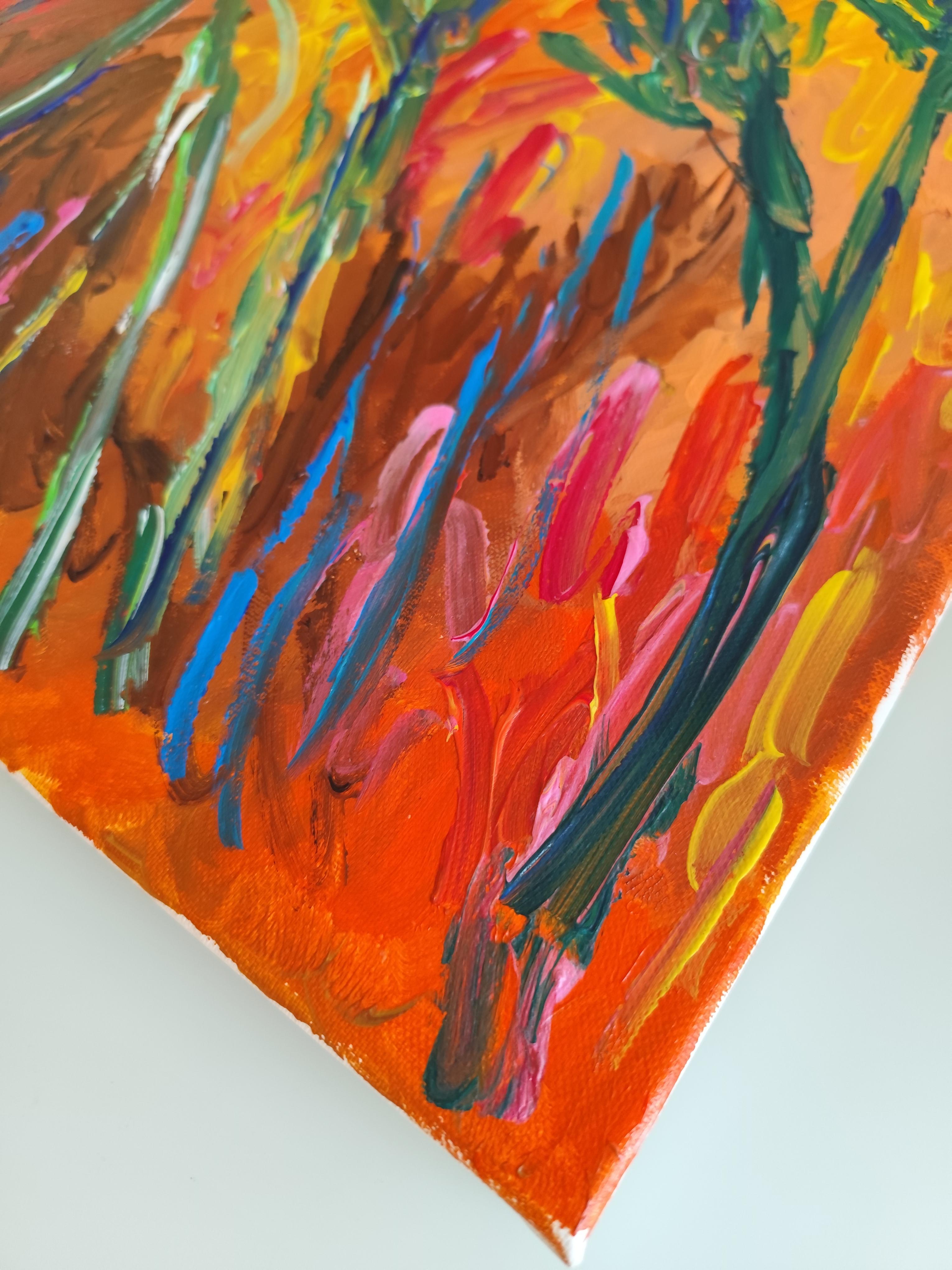 Peinture florale abstraite expressive sur toile « Symphonie florale en couleur » en vente 5