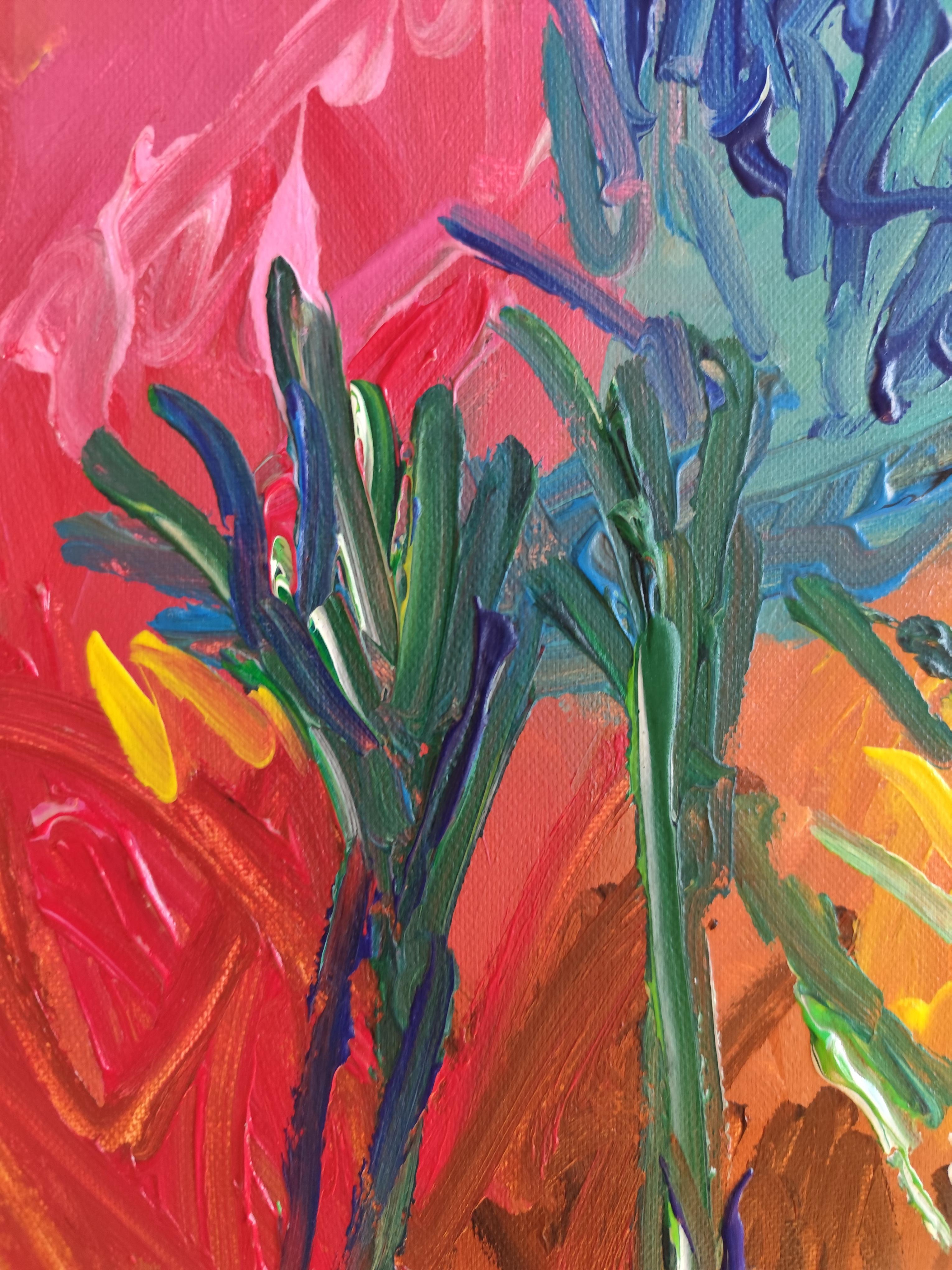 Peinture florale abstraite expressive sur toile « Symphonie florale en couleur » en vente 6