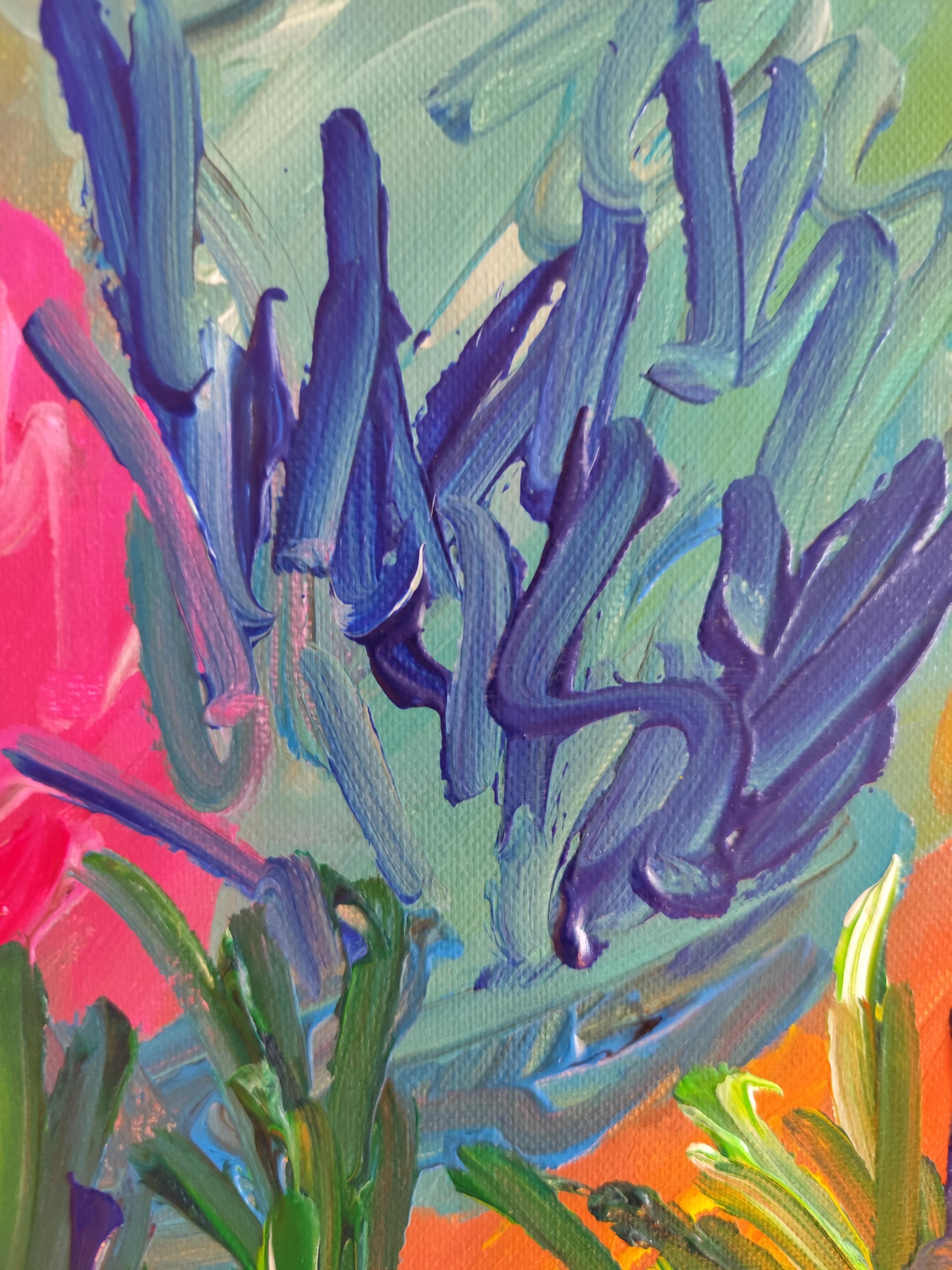 Peinture florale abstraite expressive sur toile « Symphonie florale en couleur » en vente 7