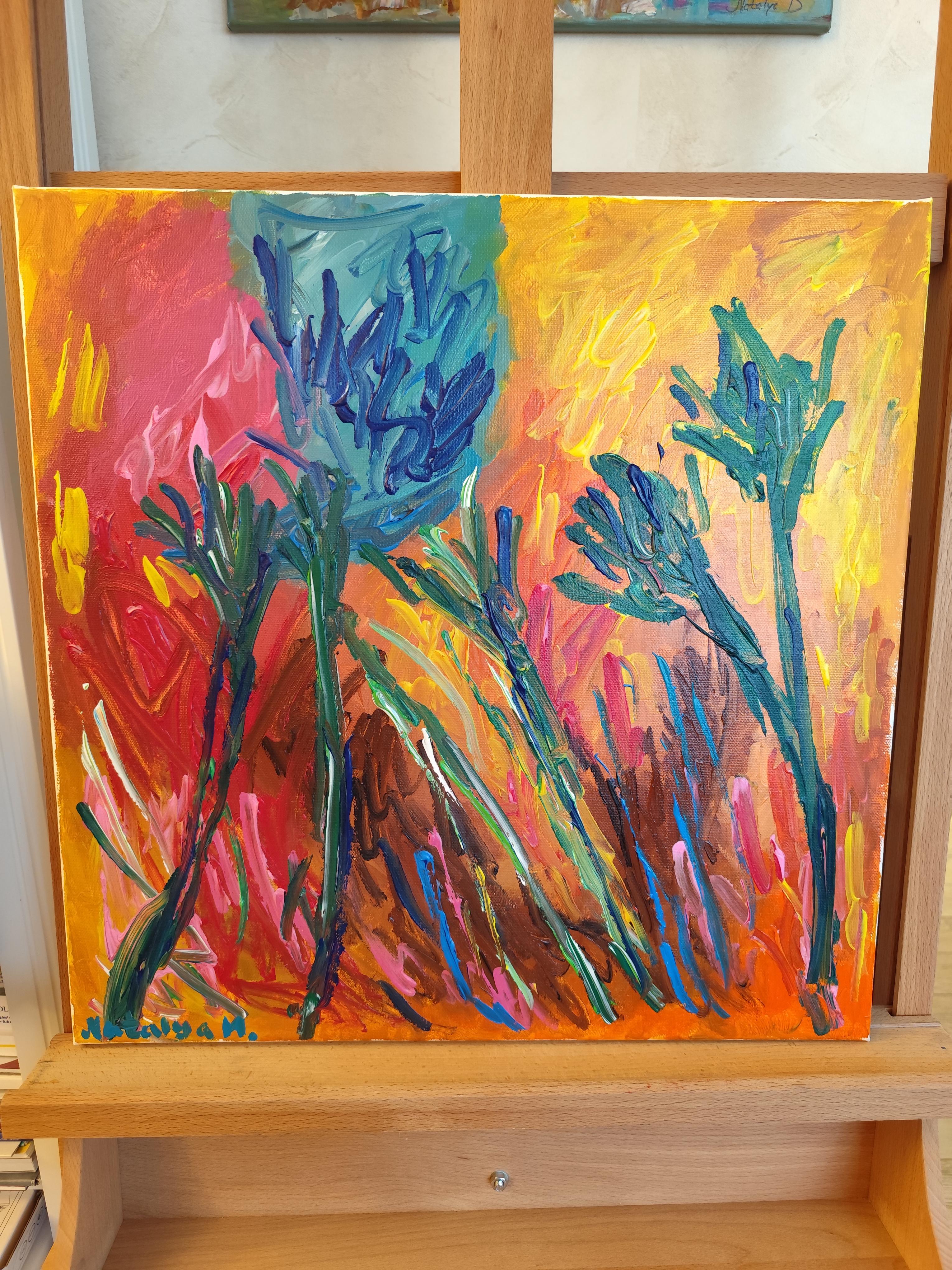 Peinture florale abstraite expressive sur toile « Symphonie florale en couleur » en vente 9