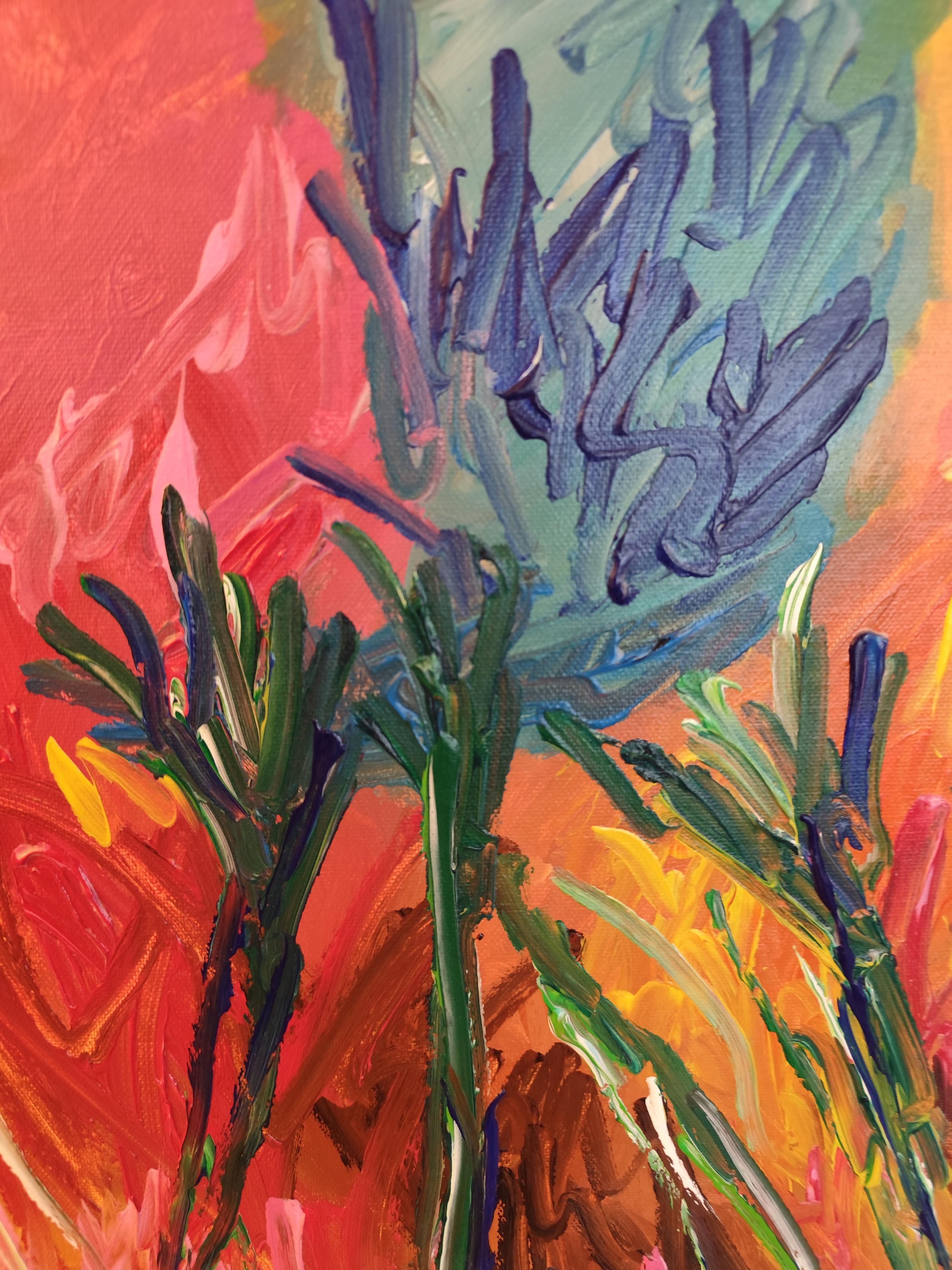 Peinture florale abstraite expressive sur toile « Symphonie florale en couleur » en vente 10