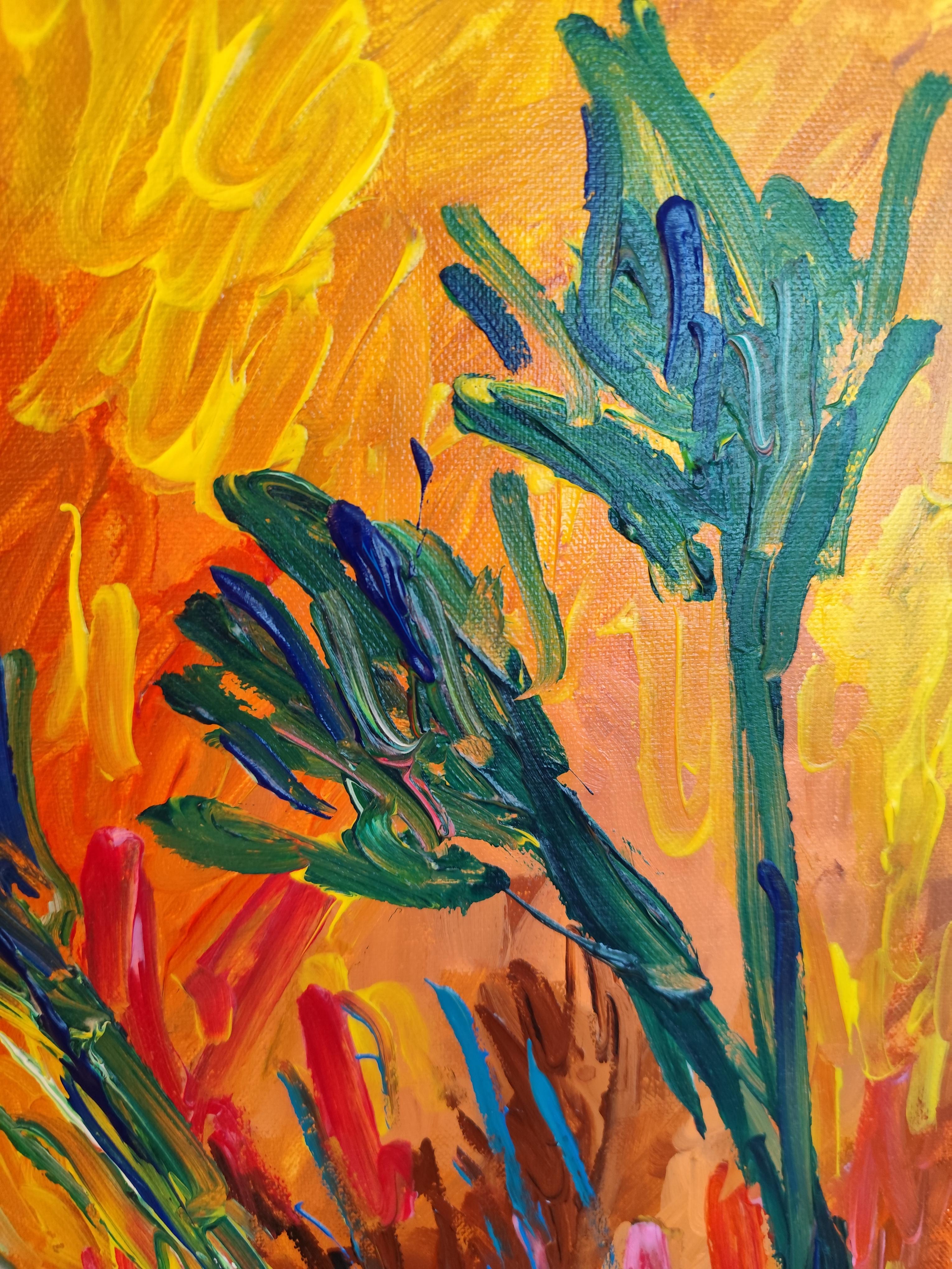 Peinture florale abstraite expressive sur toile « Symphonie florale en couleur » en vente 11