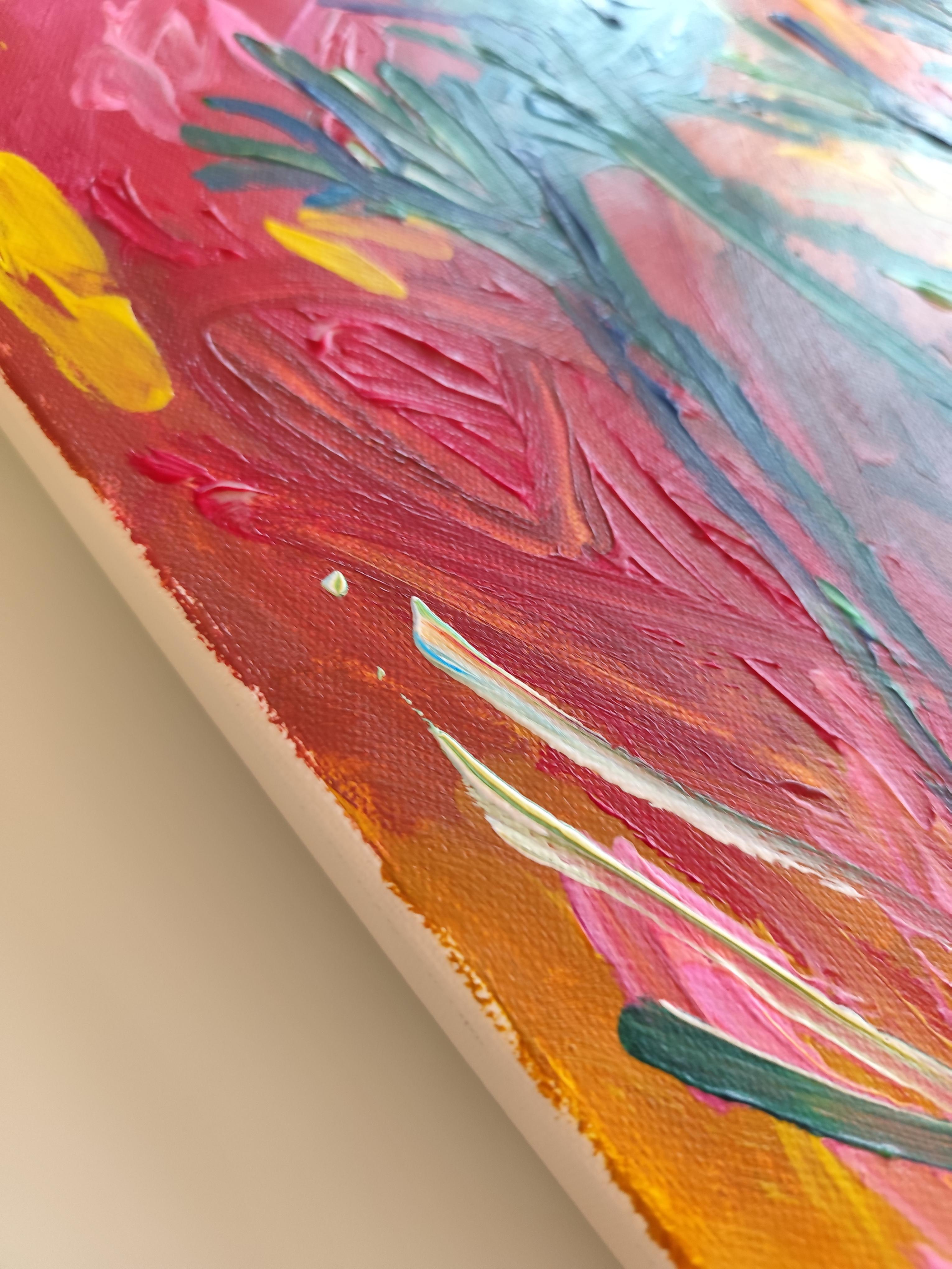 Peinture florale abstraite expressive sur toile « Symphonie florale en couleur » en vente 12