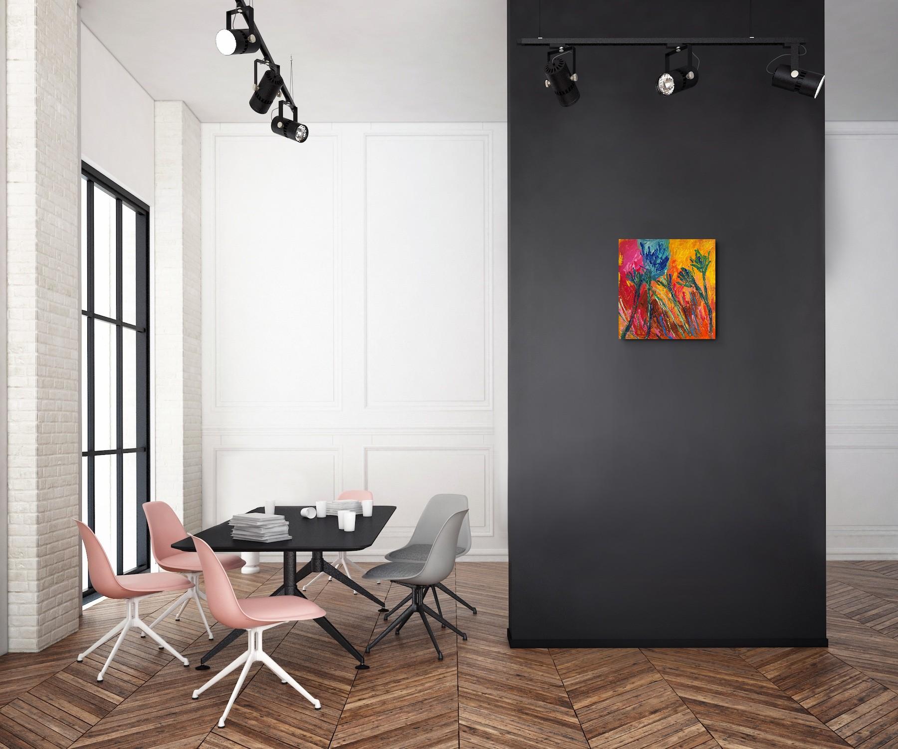 Peinture florale abstraite expressive sur toile « Symphonie florale en couleur » - Painting de Mougenot Natalya