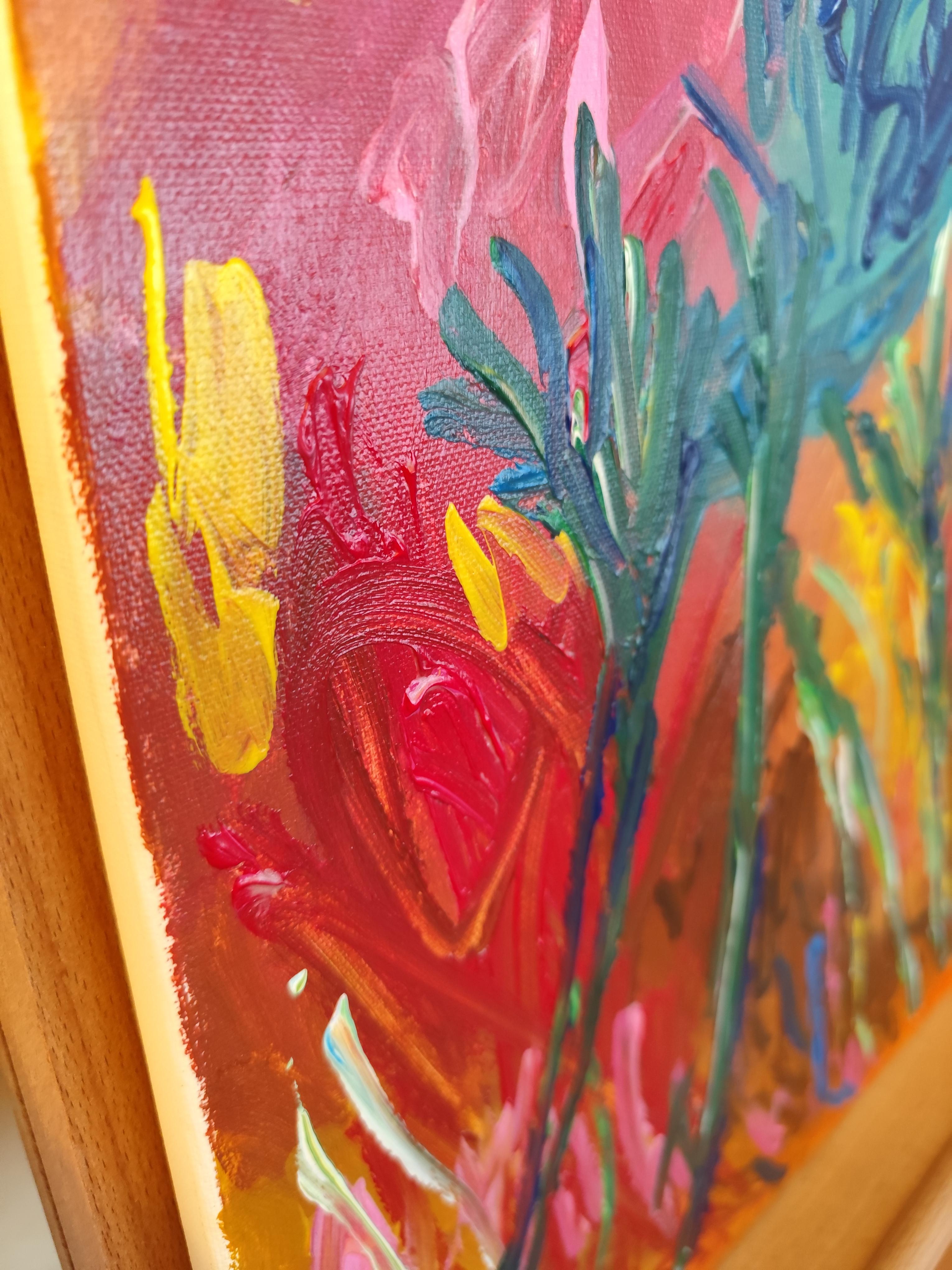 Peinture florale abstraite expressive sur toile « Symphonie florale en couleur » en vente 15