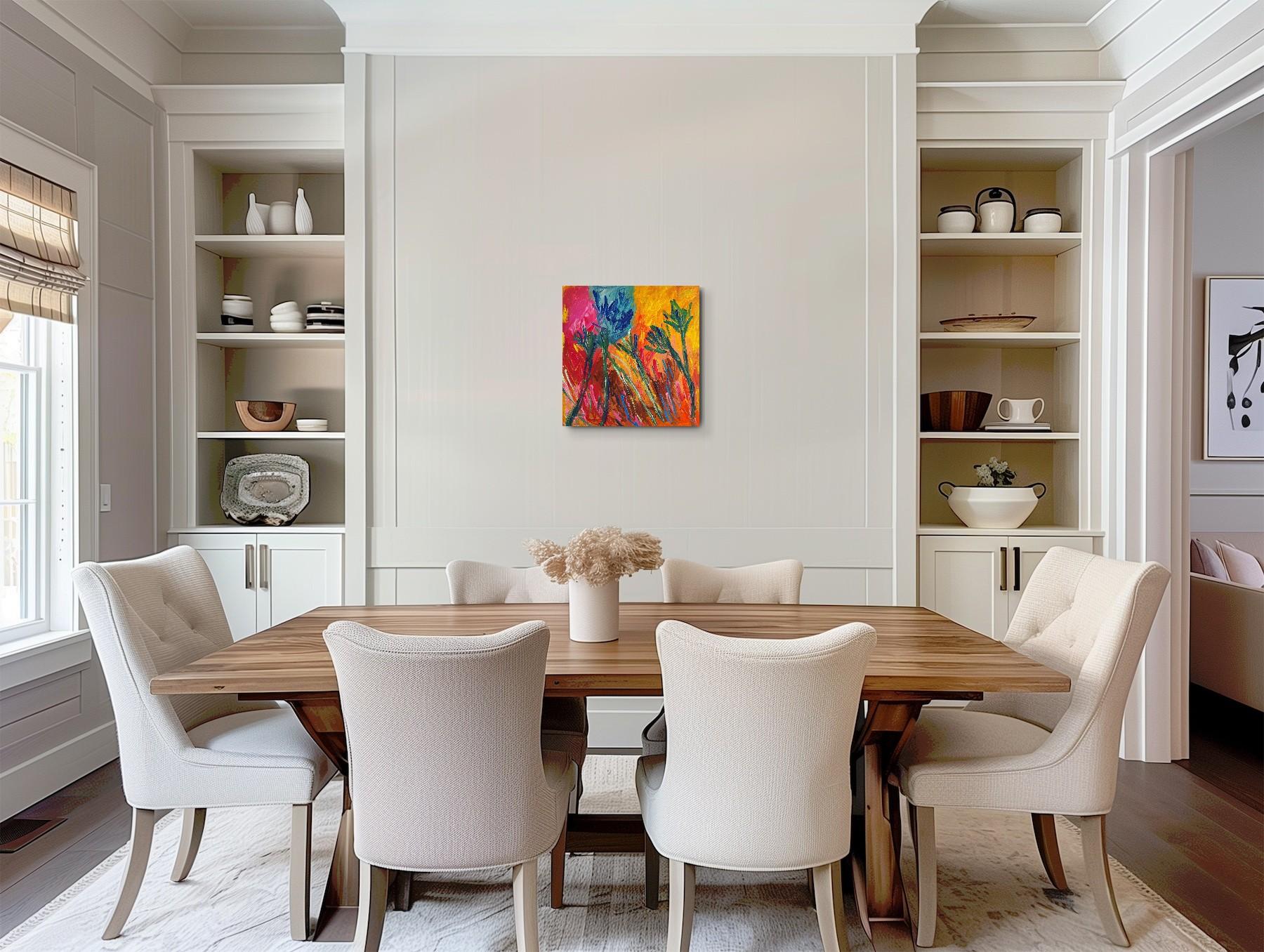 Peinture florale abstraite expressive sur toile « Symphonie florale en couleur » en vente 2