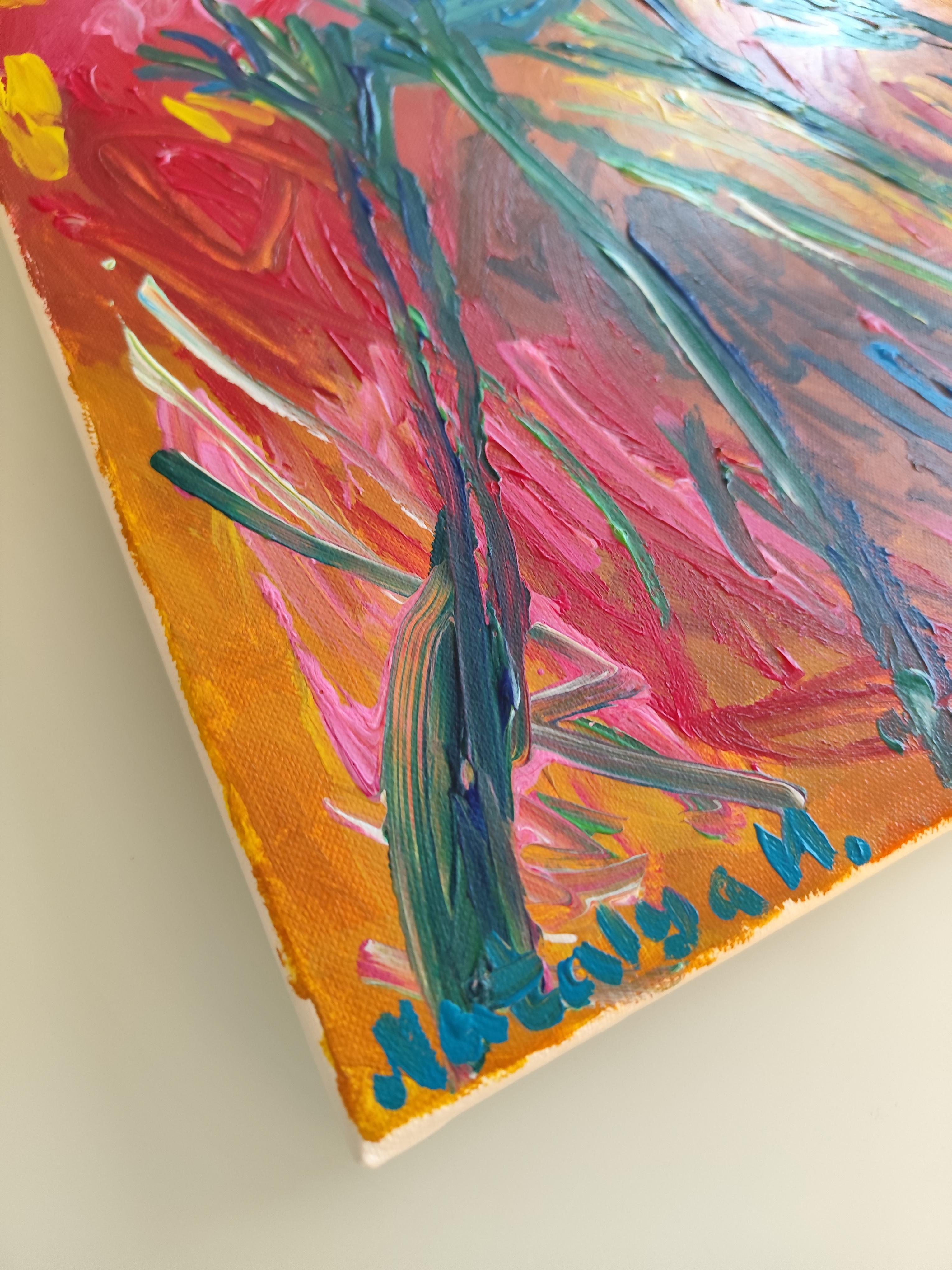 Peinture florale abstraite expressive sur toile « Symphonie florale en couleur » en vente 3
