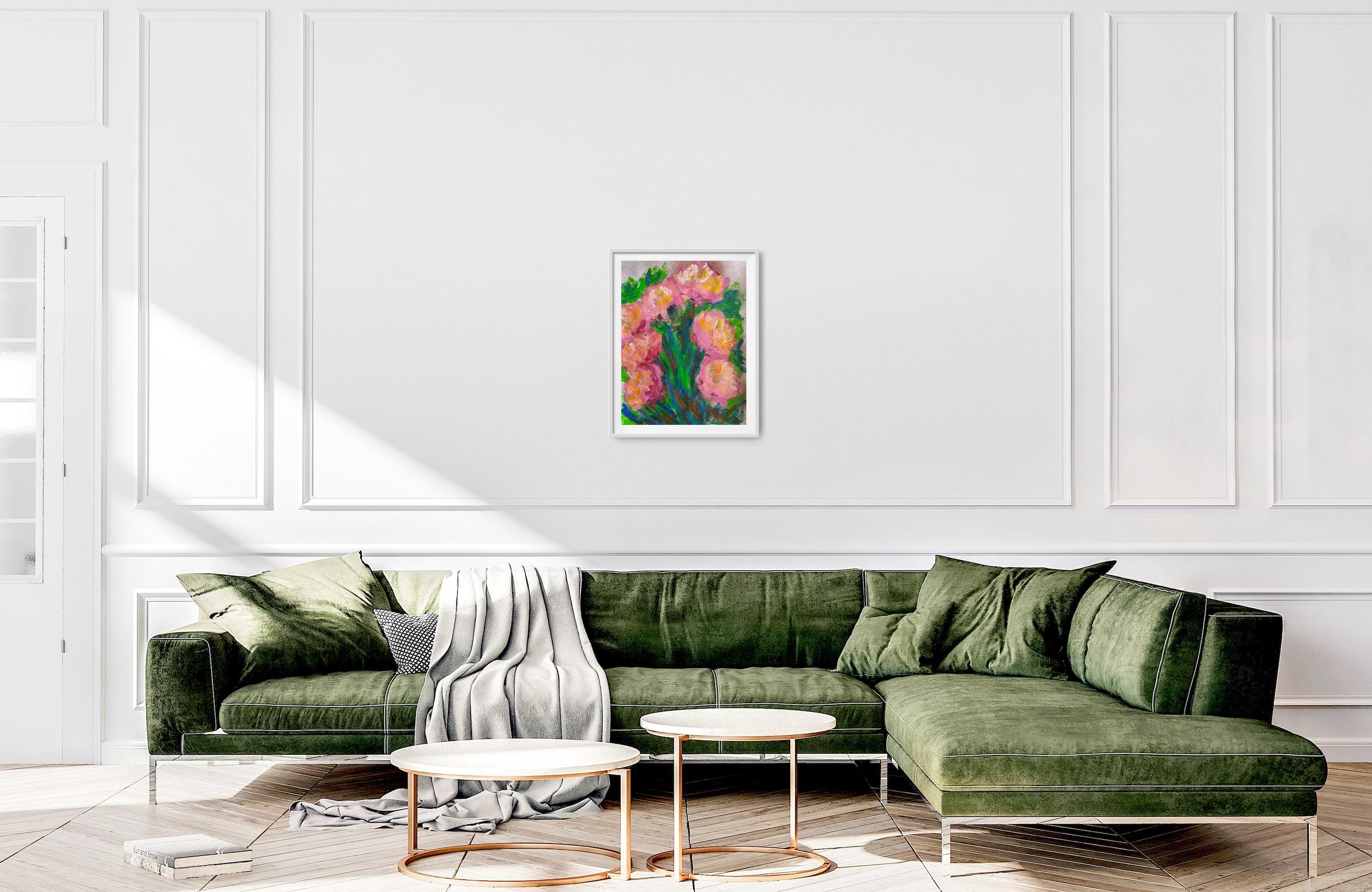 Pittura acrilica astratta espressiva di rose floreali su carta 