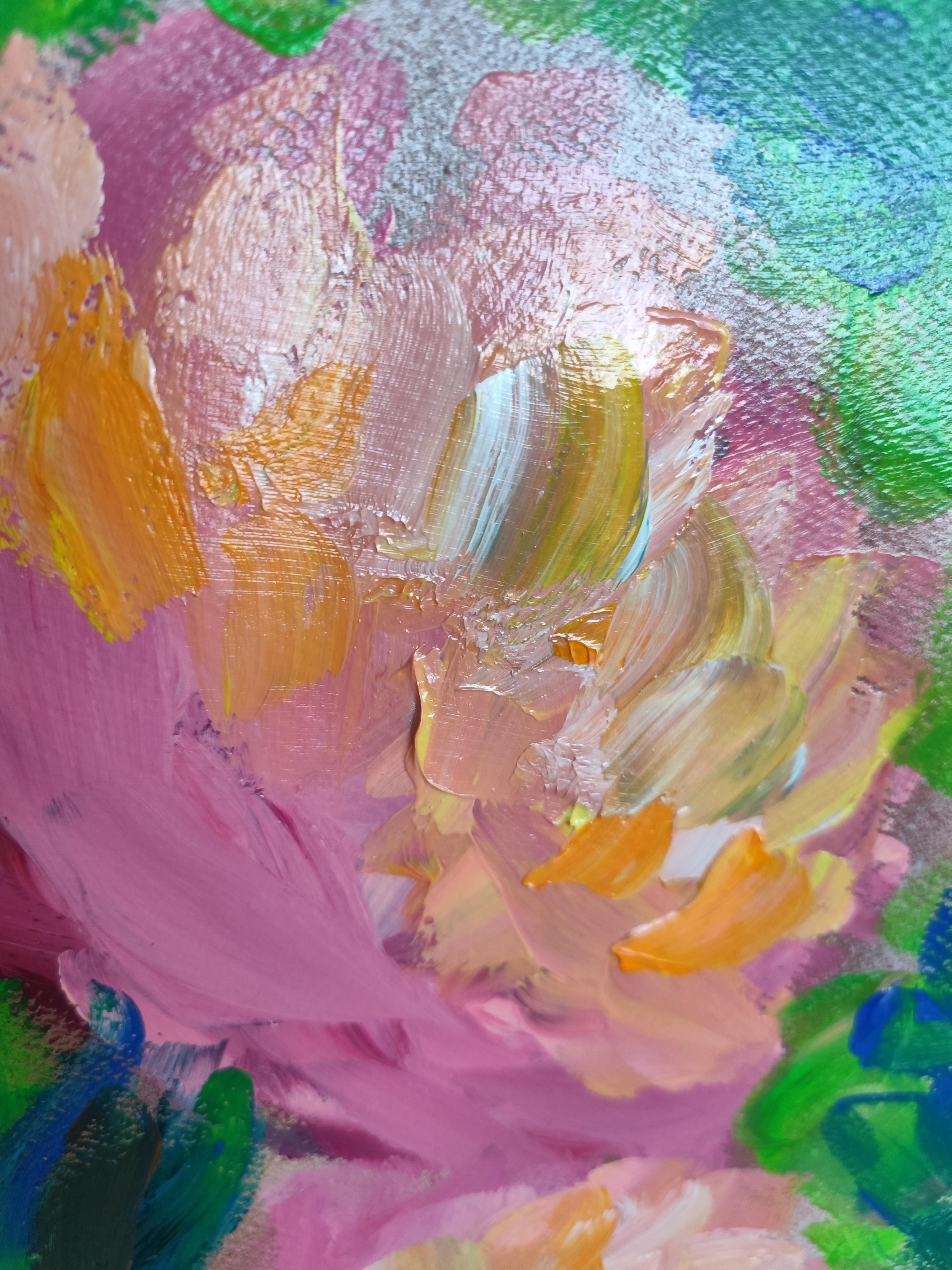 Pittura acrilica astratta espressiva di rose floreali su carta 