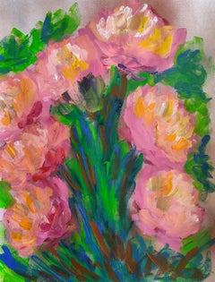 Rosas florales expresivas abstractas pintura acrílica sobre papel "Expresión floreciente"