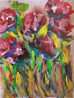 Abstract expressive floral roses acrylic painting on paper "Crimson blooms""