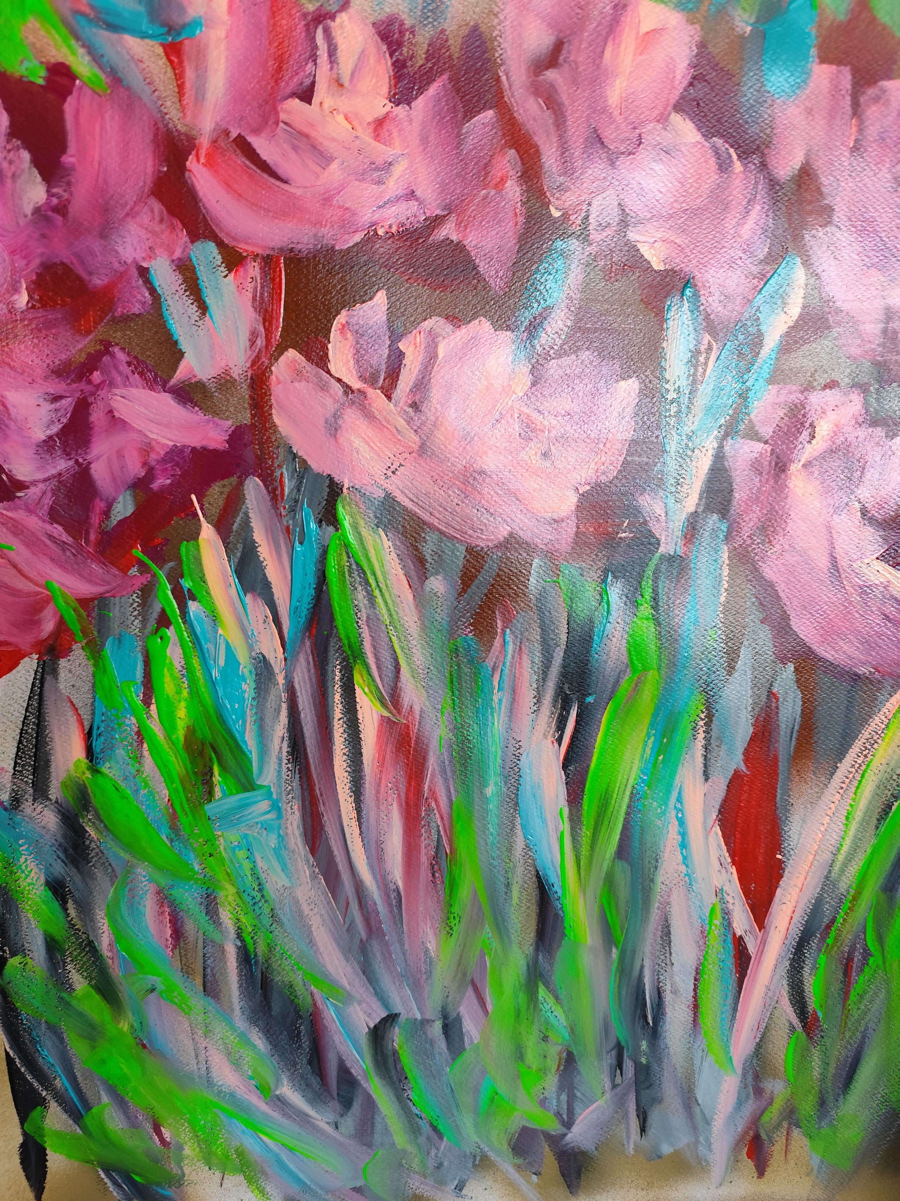 Pittura acrilica astratta espressiva di rose floreali su carta 