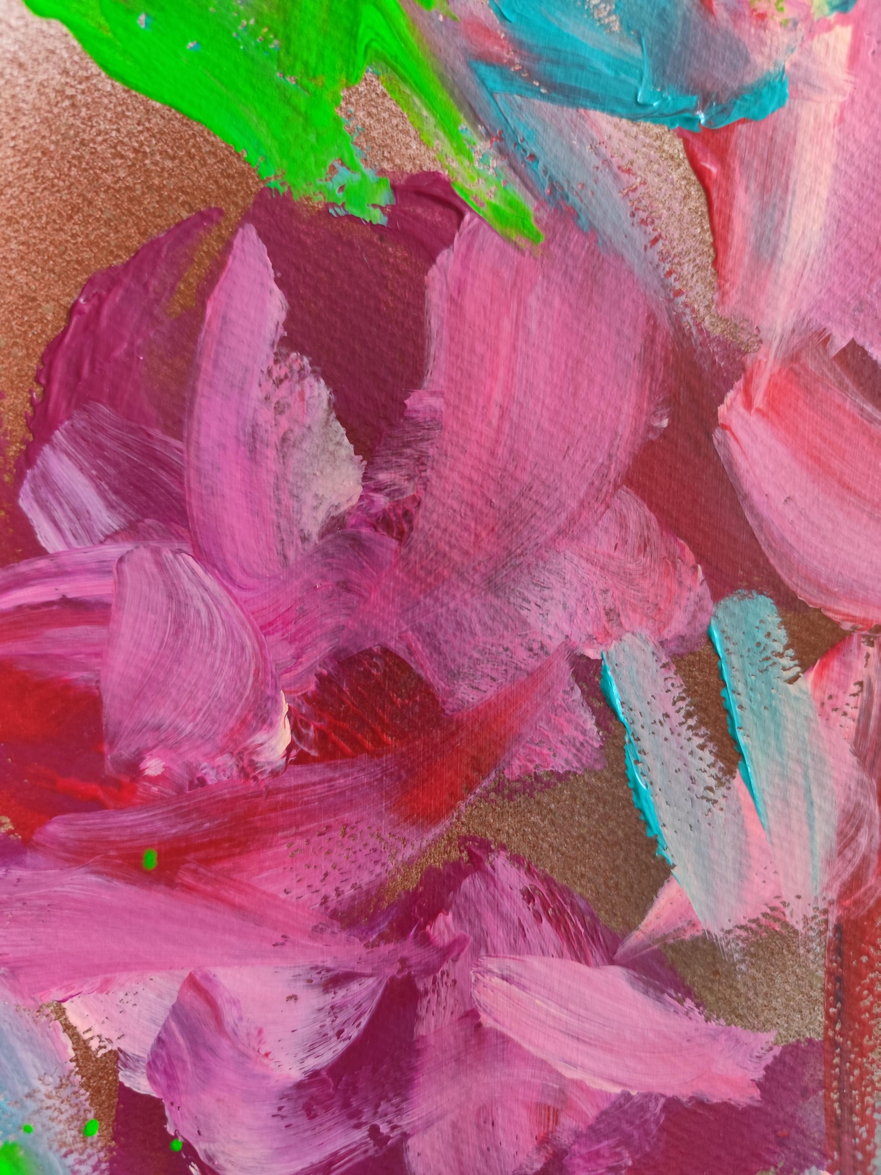 Pittura acrilica astratta espressiva di rose floreali su carta 