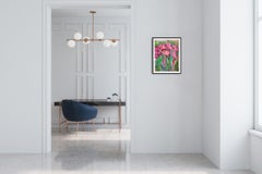 Abstract expressive floral roses acrylic painting on paper "Pink blooms"