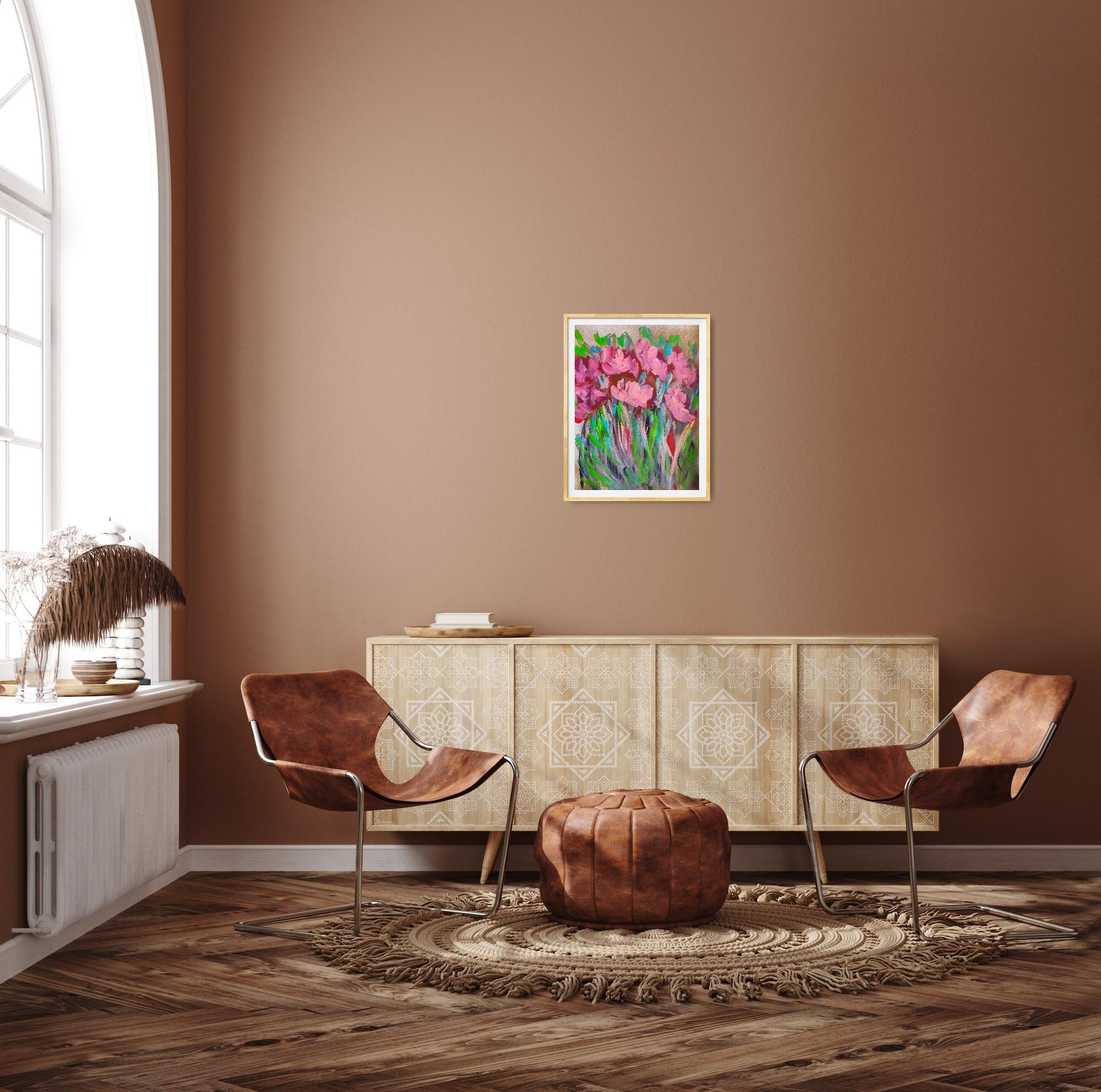 Pittura acrilica astratta espressiva di rose floreali su carta 