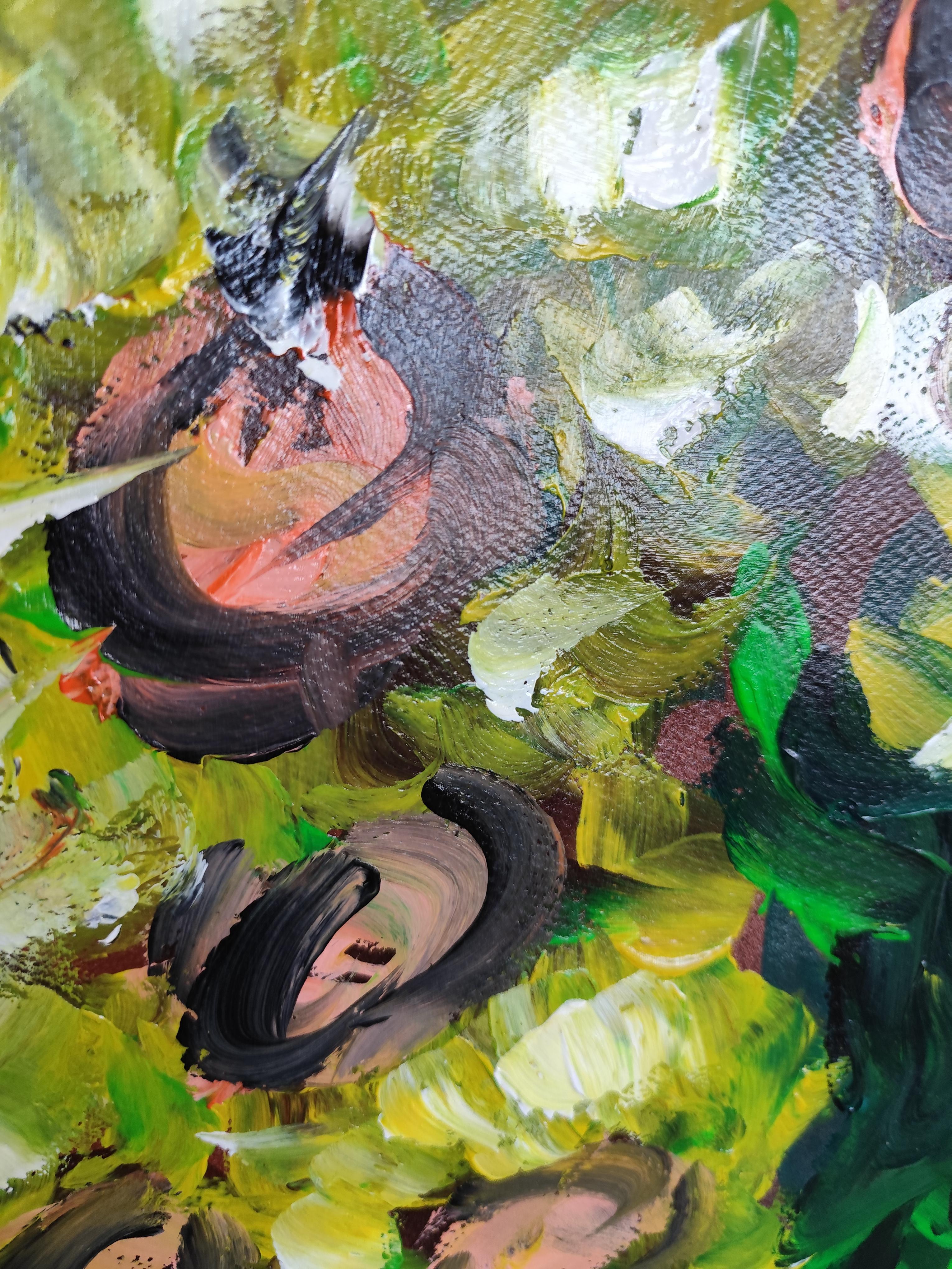 Peinture acrylique sur papier « beauté de la tournesol », roses florales abstraites et expressives en vente 6