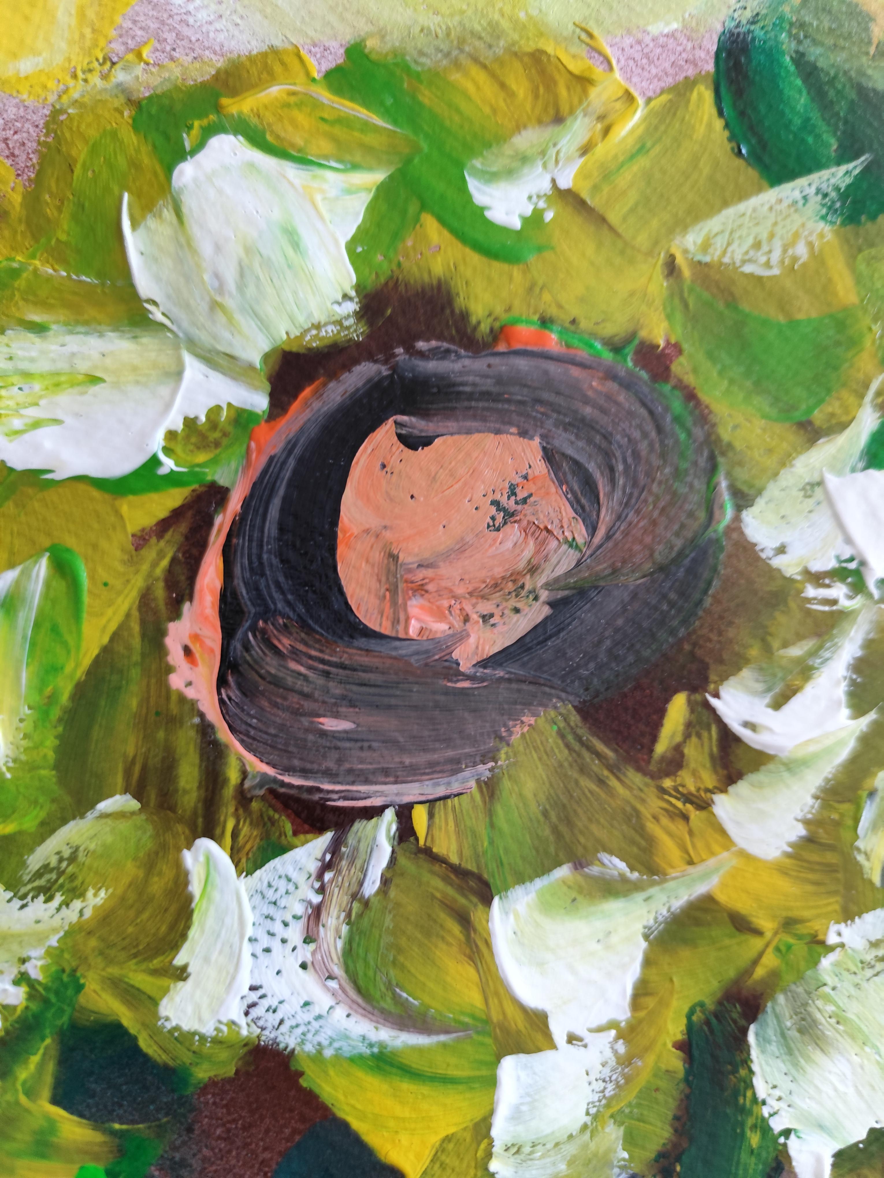 Peinture acrylique sur papier « beauté de la tournesol », roses florales abstraites et expressives en vente 8