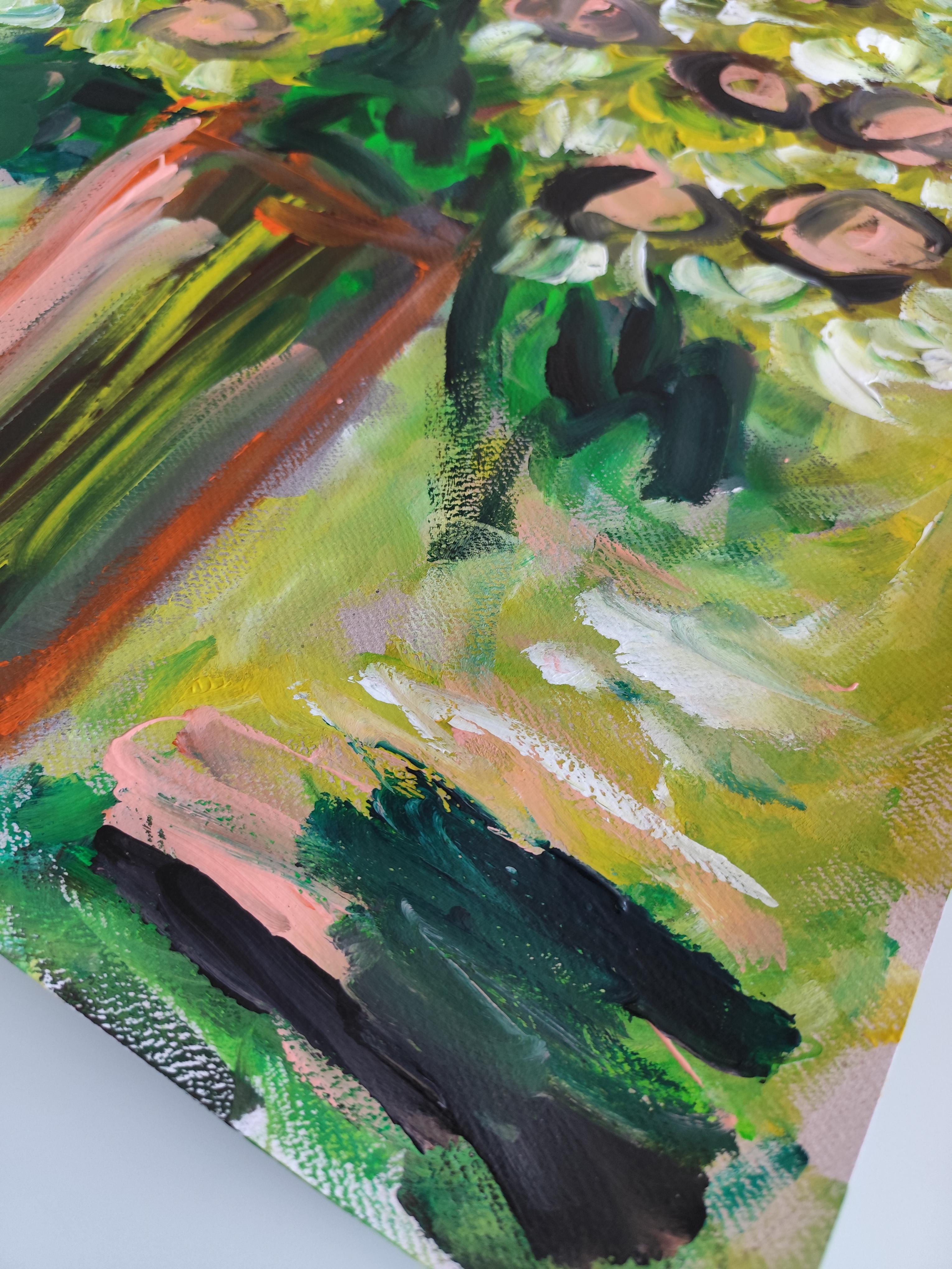 Peinture acrylique sur papier « beauté de la tournesol », roses florales abstraites et expressives en vente 9