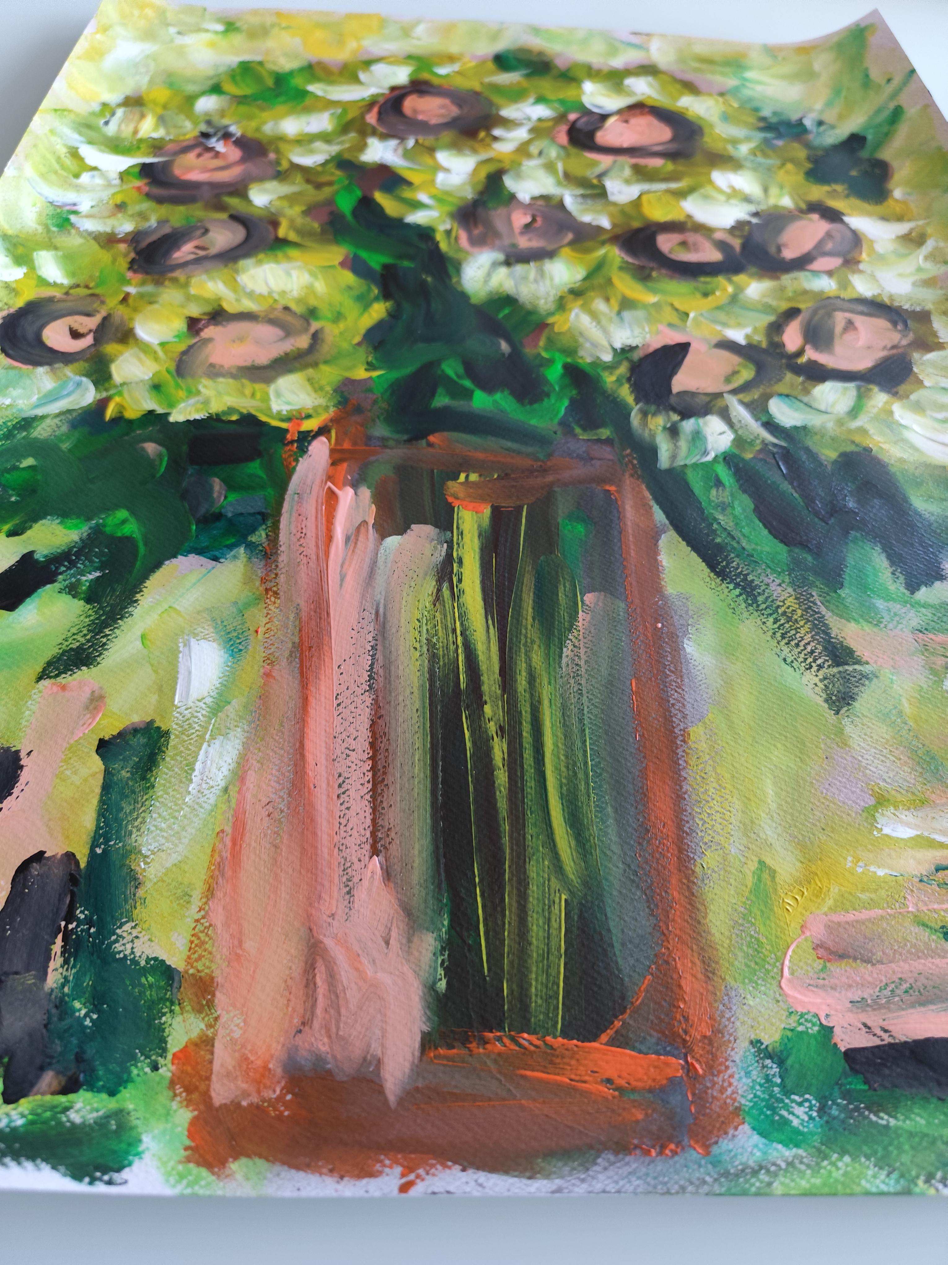Peinture acrylique sur papier « beauté de la tournesol », roses florales abstraites et expressives en vente 10