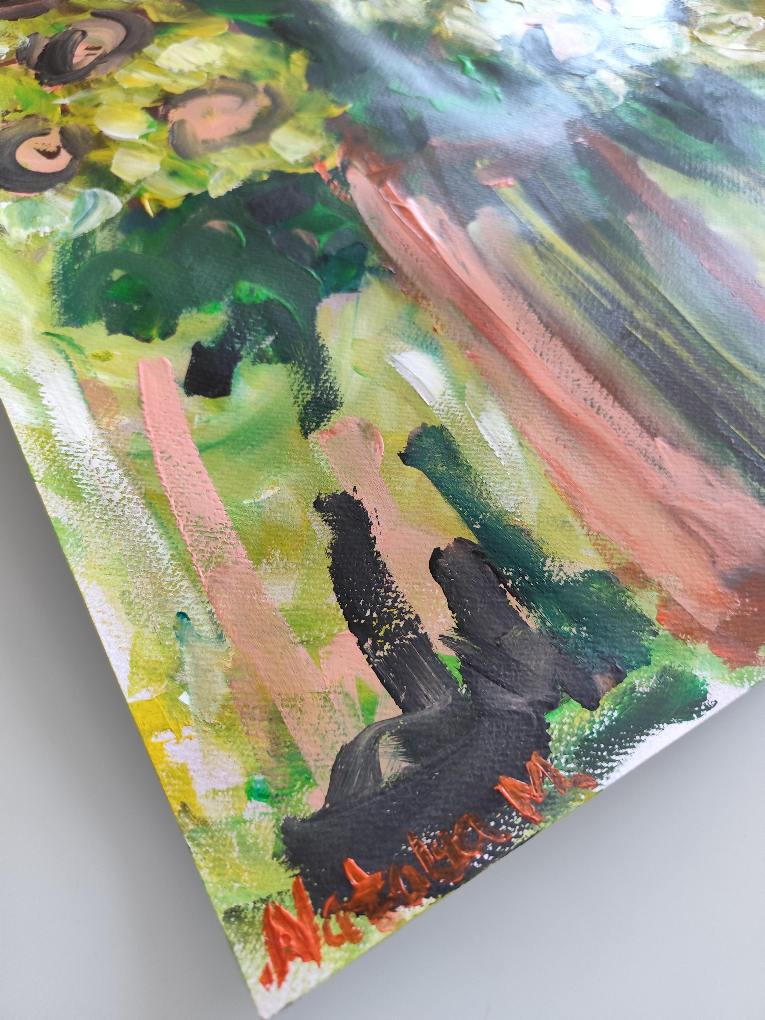 Peinture acrylique sur papier « beauté de la tournesol », roses florales abstraites et expressives en vente 11
