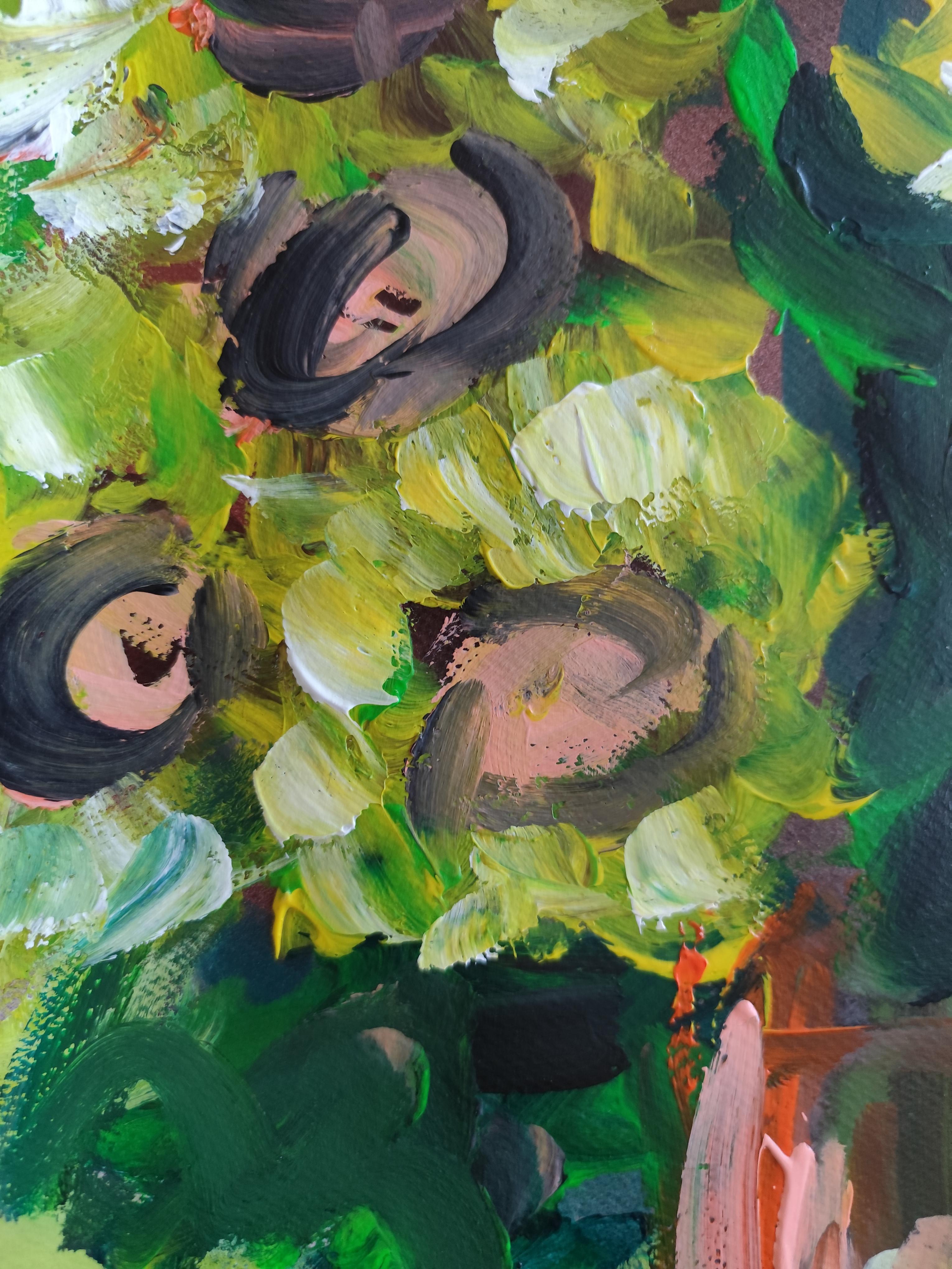Peinture acrylique sur papier « beauté de la tournesol », roses florales abstraites et expressives en vente 12