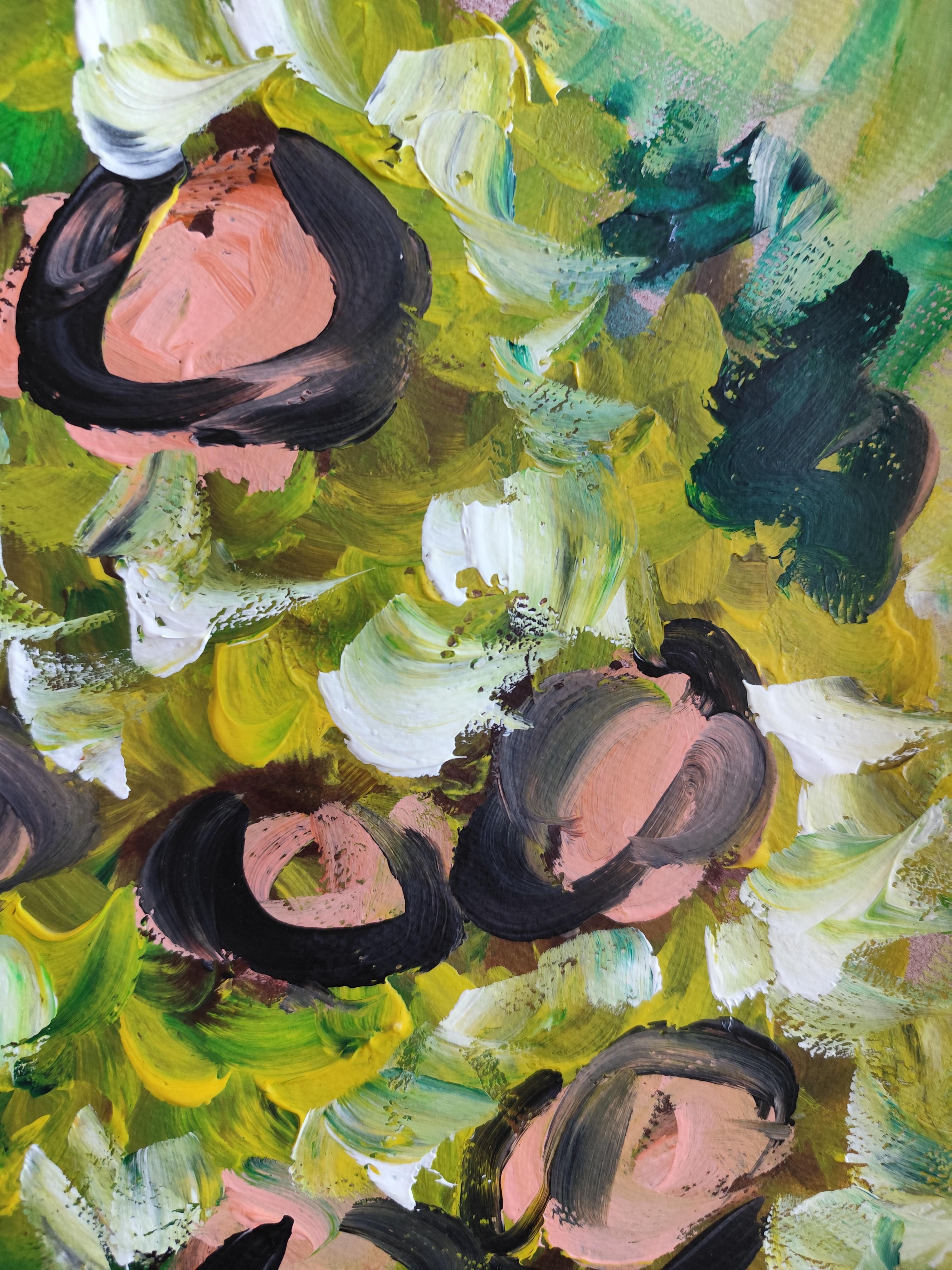 Peinture acrylique sur papier « beauté de la tournesol », roses florales abstraites et expressives en vente 13