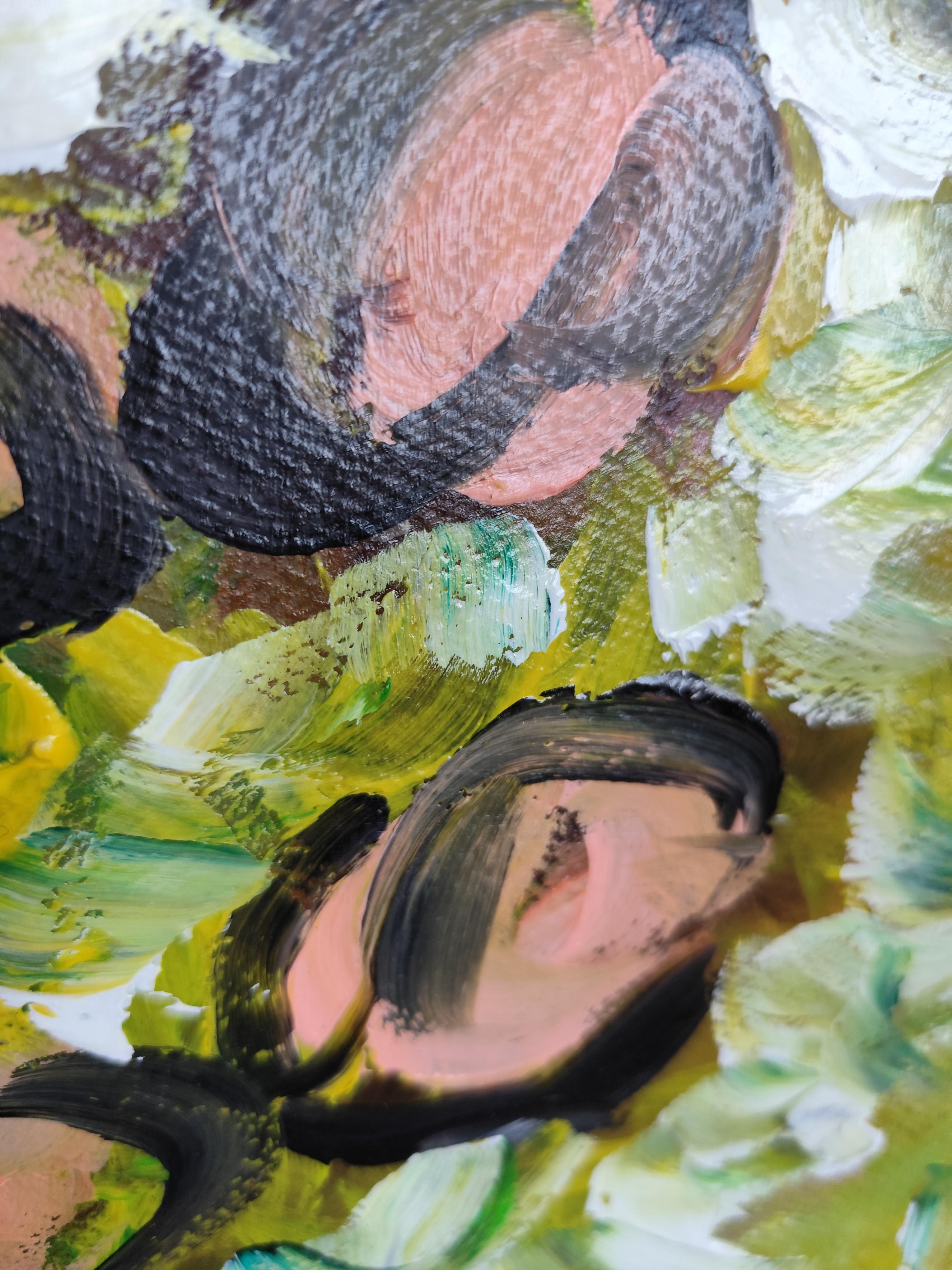 Peinture acrylique sur papier « beauté de la tournesol », roses florales abstraites et expressives en vente 4