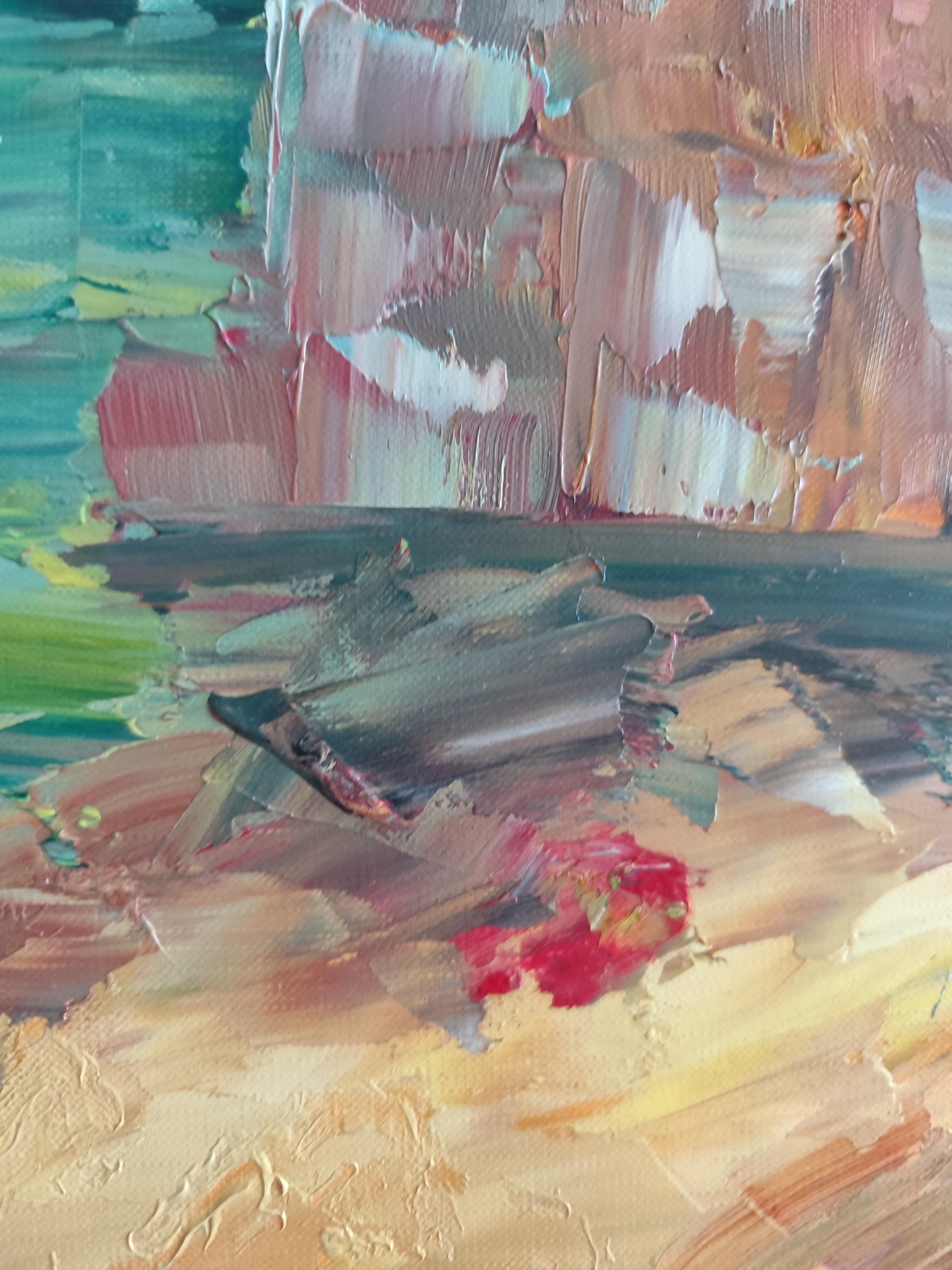 Pittura ad olio astratta di paesaggio espressivo sulla spiaggia su carta professionale Fabriano in vendita 7