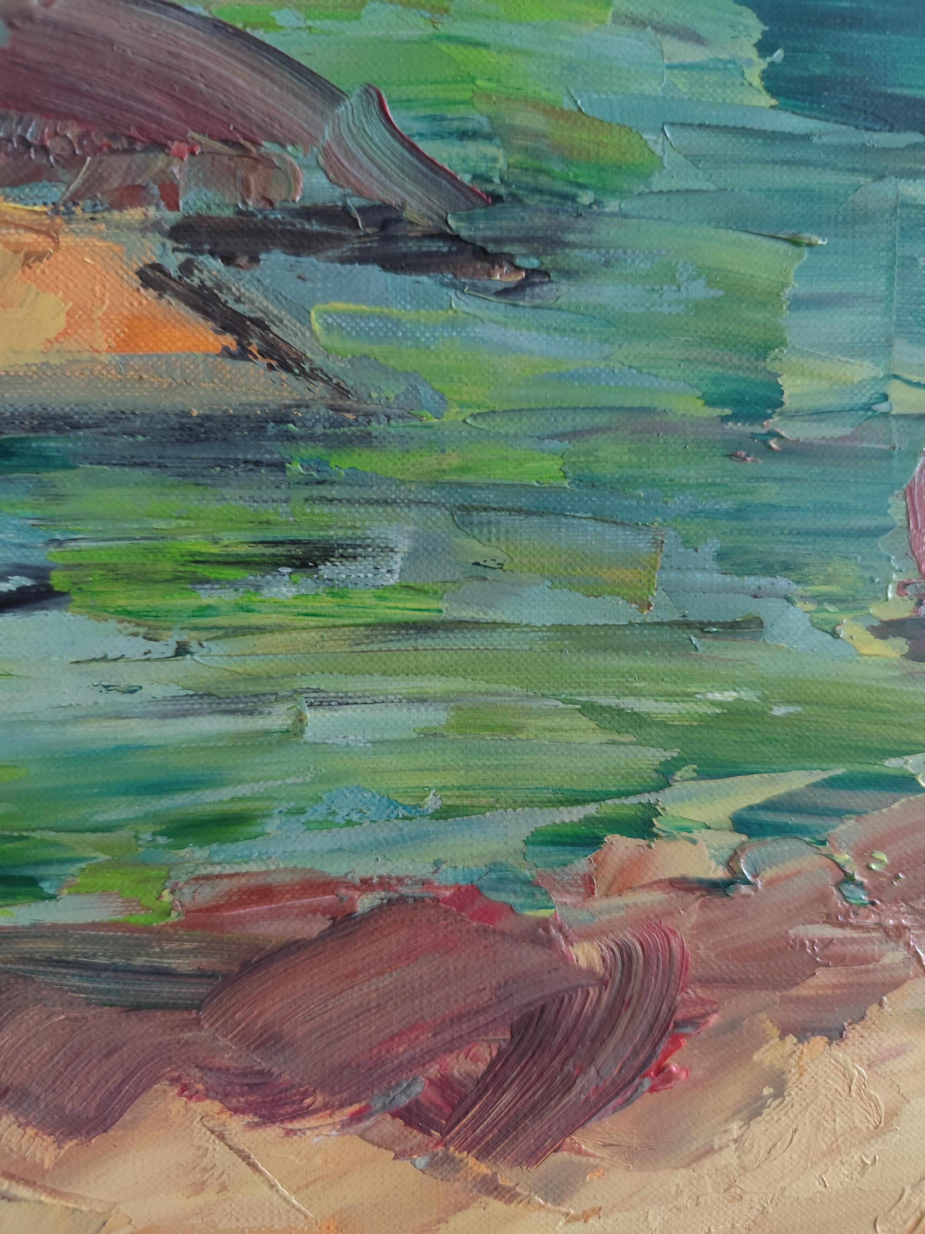 Pittura ad olio astratta di paesaggio espressivo sulla spiaggia su carta professionale Fabriano in vendita 9