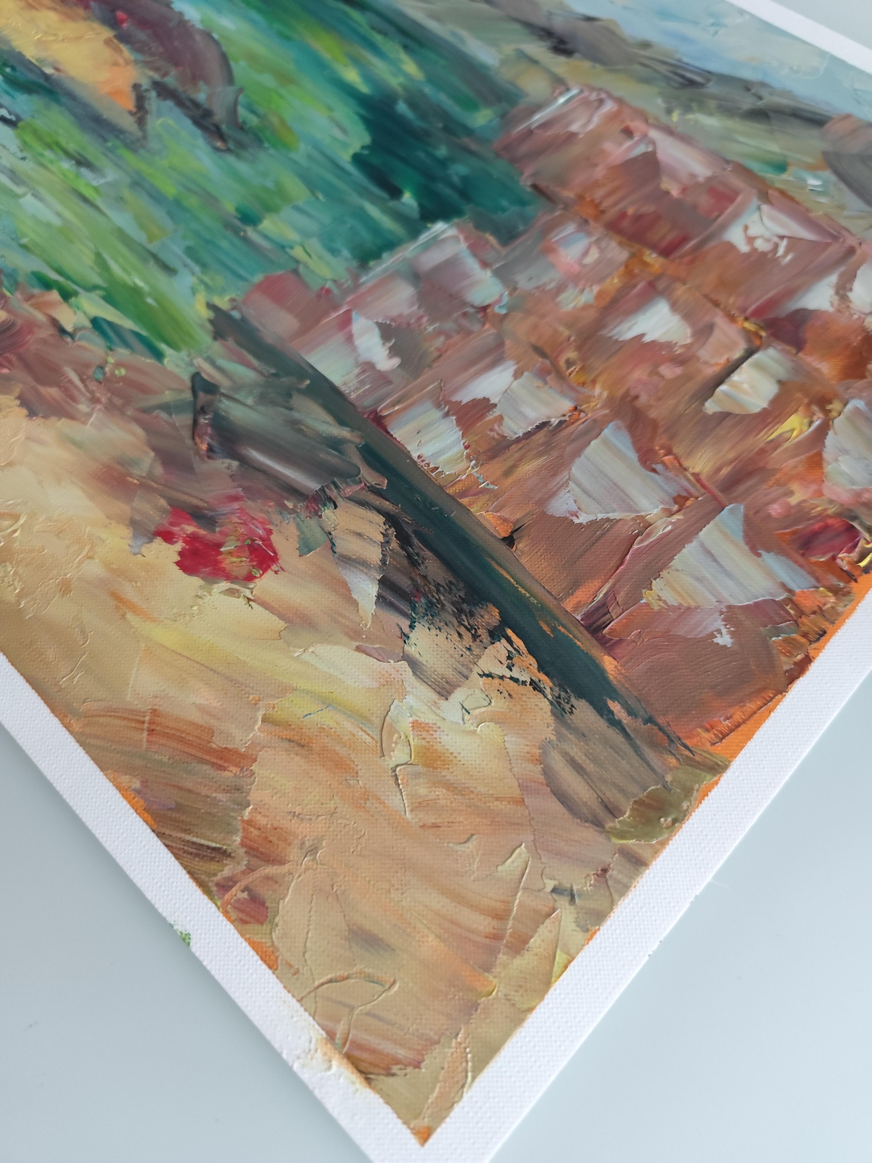 Pittura ad olio astratta di paesaggio espressivo sulla spiaggia su carta professionale Fabriano in vendita 10