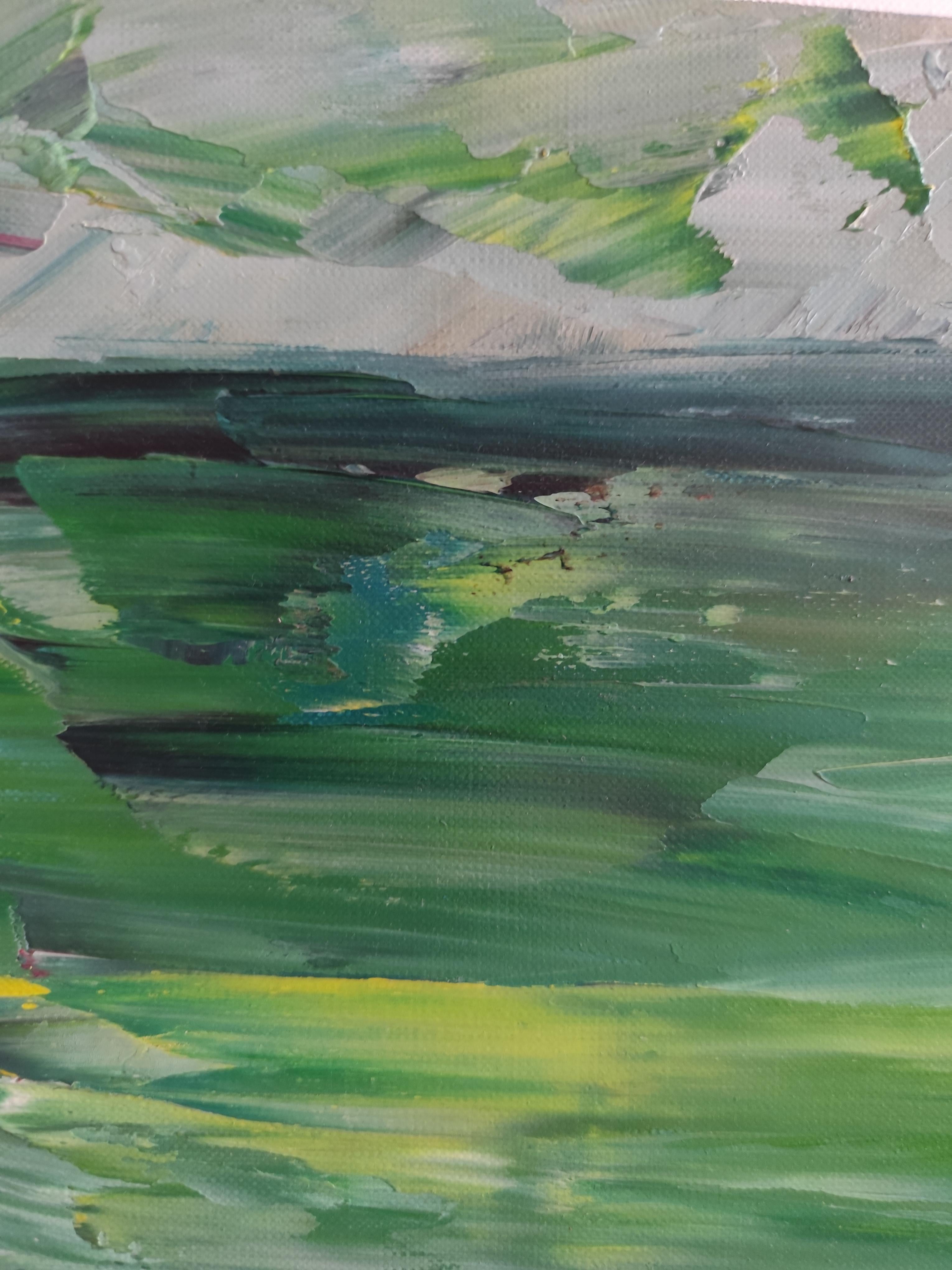 Paisaje expresivo abstracto de playa pintado al óleo sobre papel Fabriano profesional en venta 11