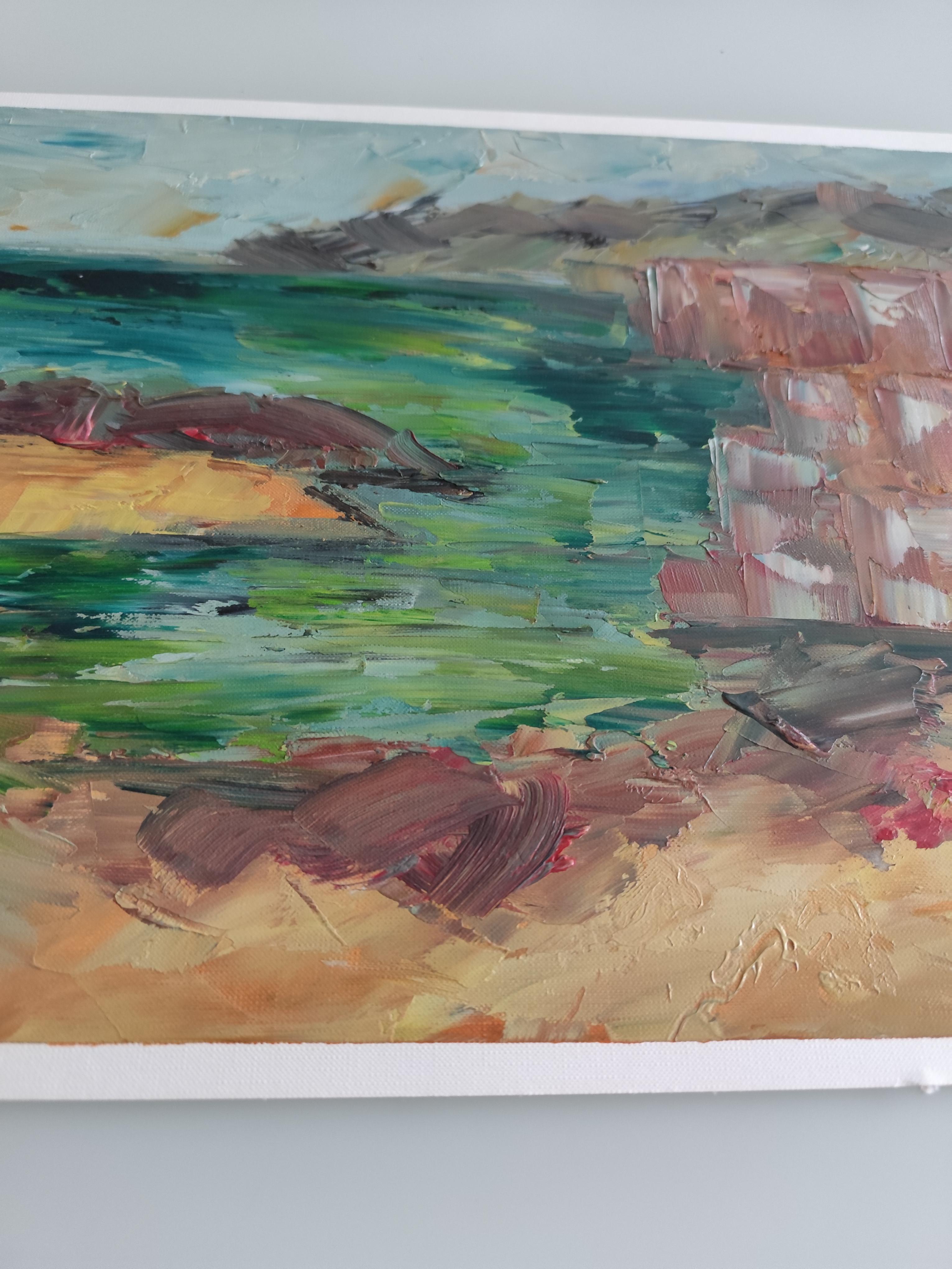 Pittura ad olio astratta di paesaggio espressivo sulla spiaggia su carta professionale Fabriano in vendita 11