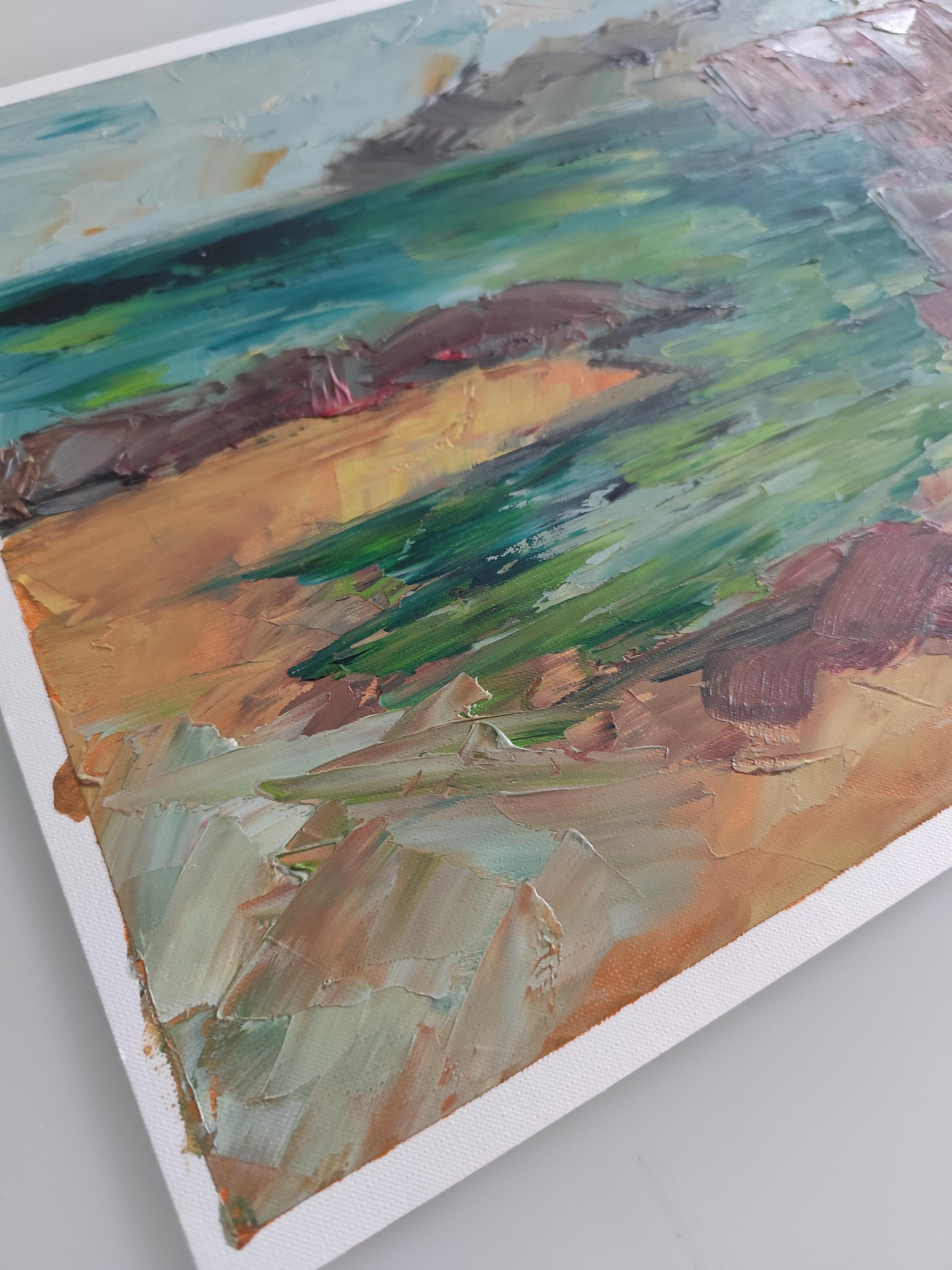Pittura ad olio astratta di paesaggio espressivo sulla spiaggia su carta professionale Fabriano in vendita 12