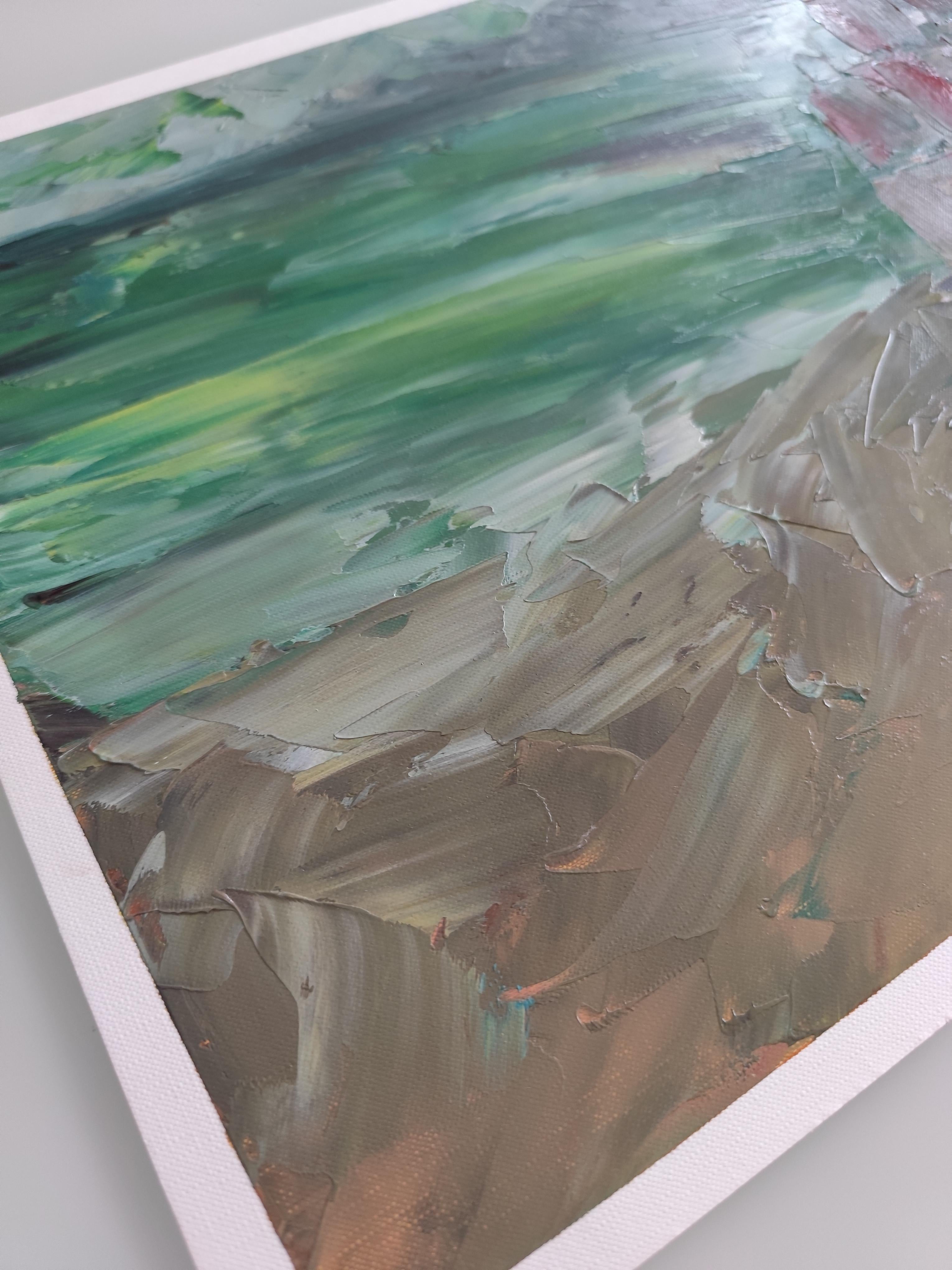 Paisaje expresivo abstracto de playa pintado al óleo sobre papel Fabriano profesional en venta 13