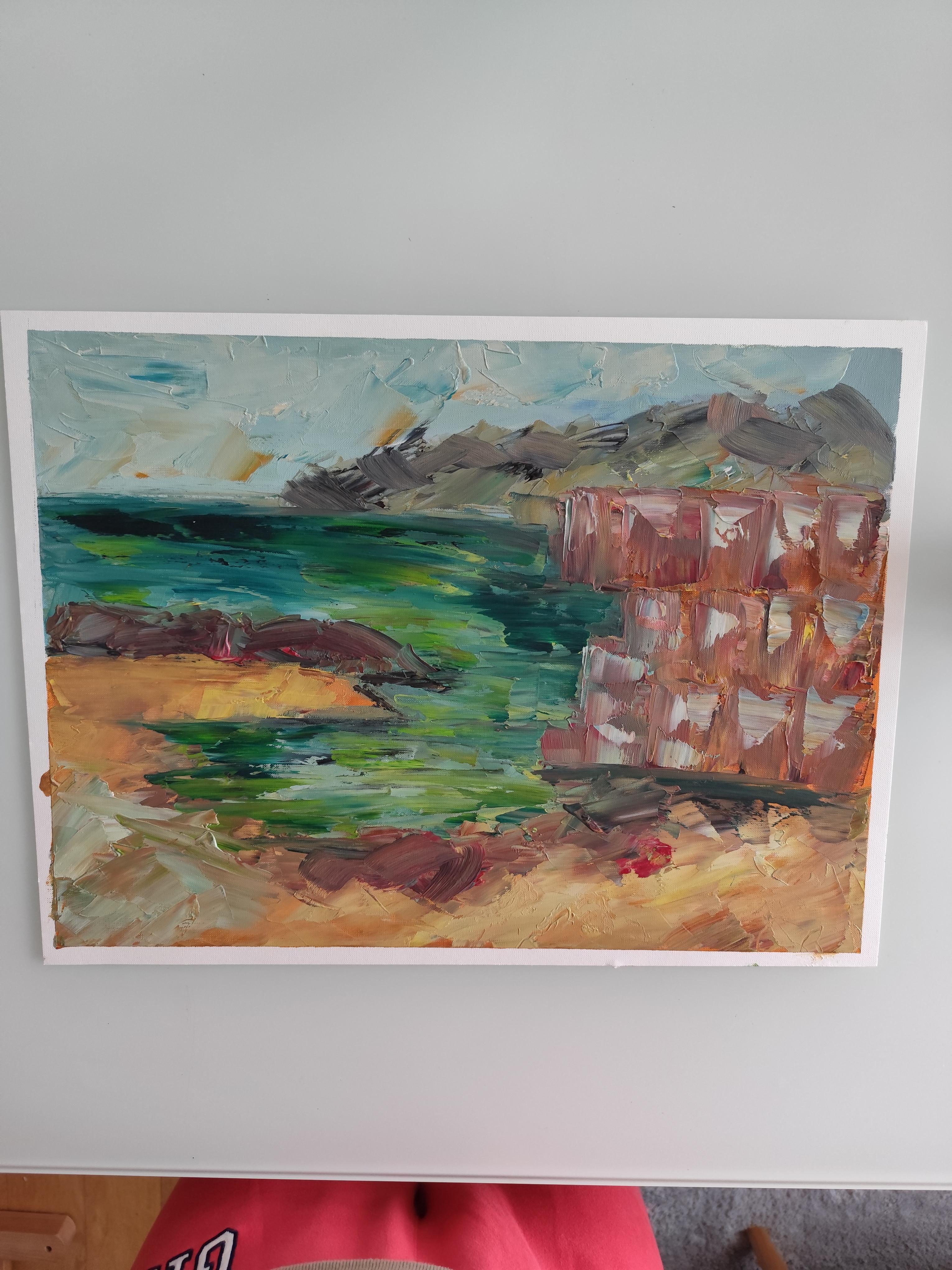 Pittura ad olio astratta di paesaggio espressivo sulla spiaggia su carta professionale Fabriano in vendita 13