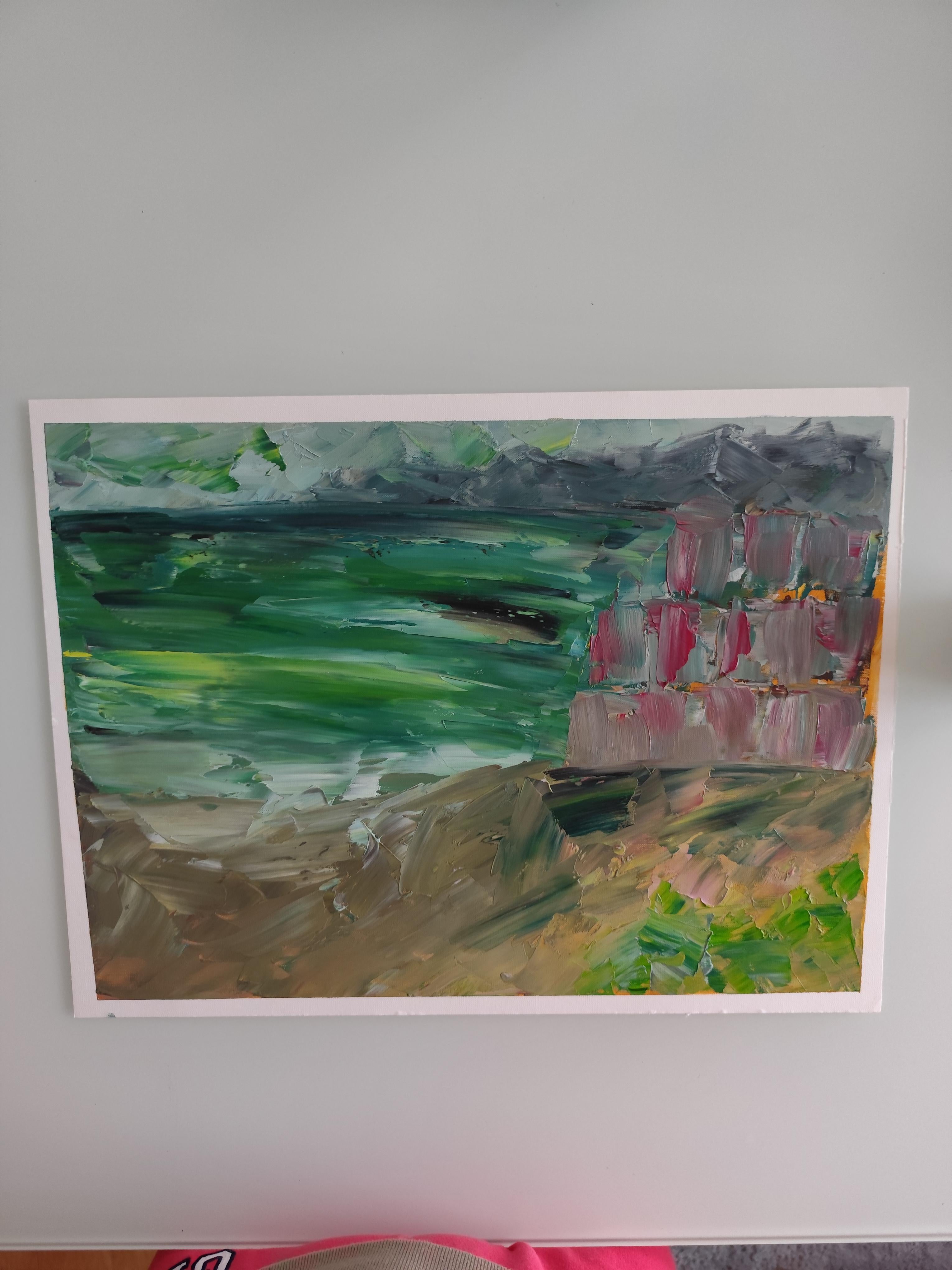 Paisaje expresivo abstracto de playa pintado al óleo sobre papel Fabriano profesional en venta 14