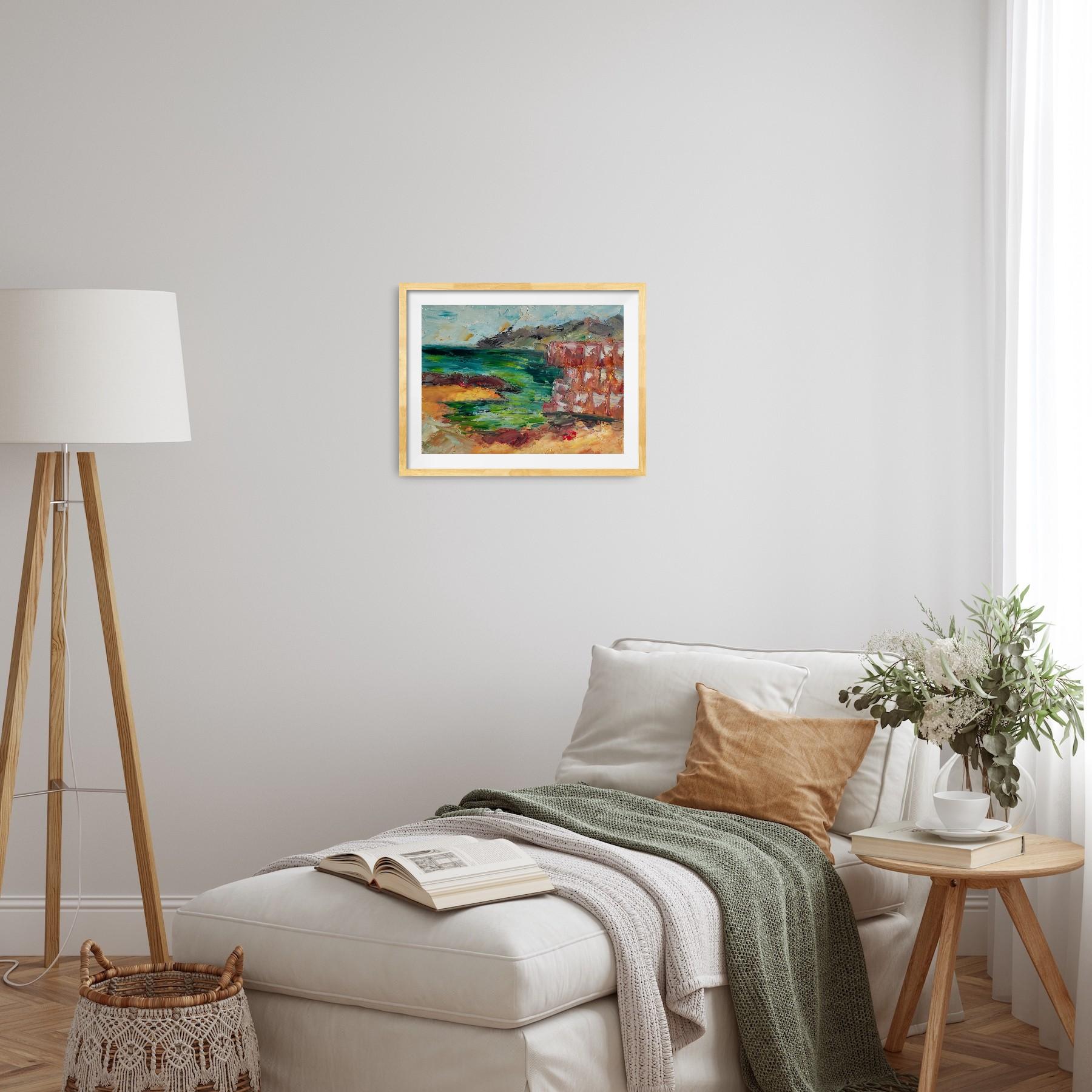 Pittura ad olio astratta di paesaggio espressivo sulla spiaggia su carta professionale Fabriano - Landscape Painting Marrone di Mougenot Natalya