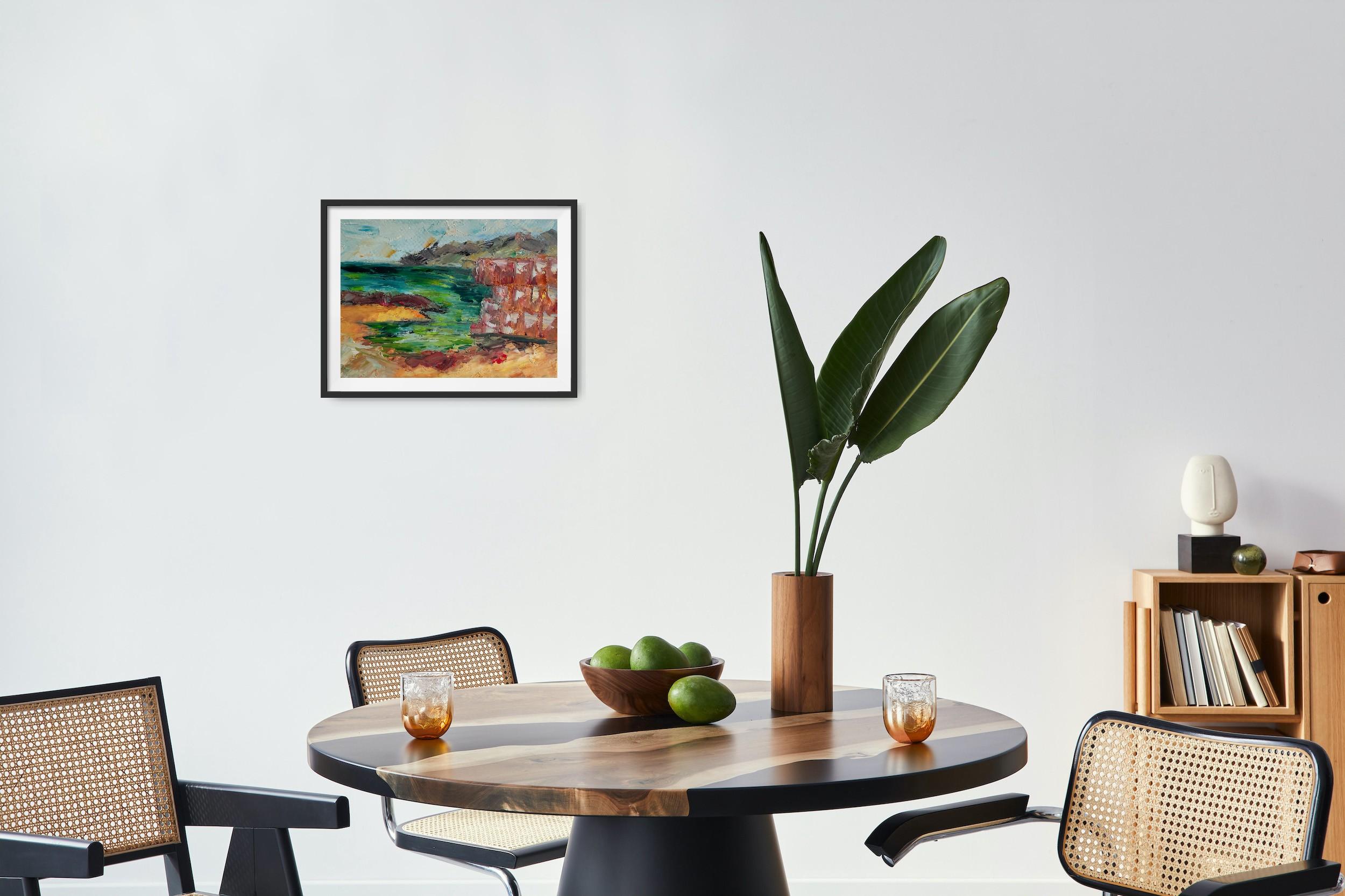 Questo quadro di paesaggio astratto espressionista a olio, intitolato 