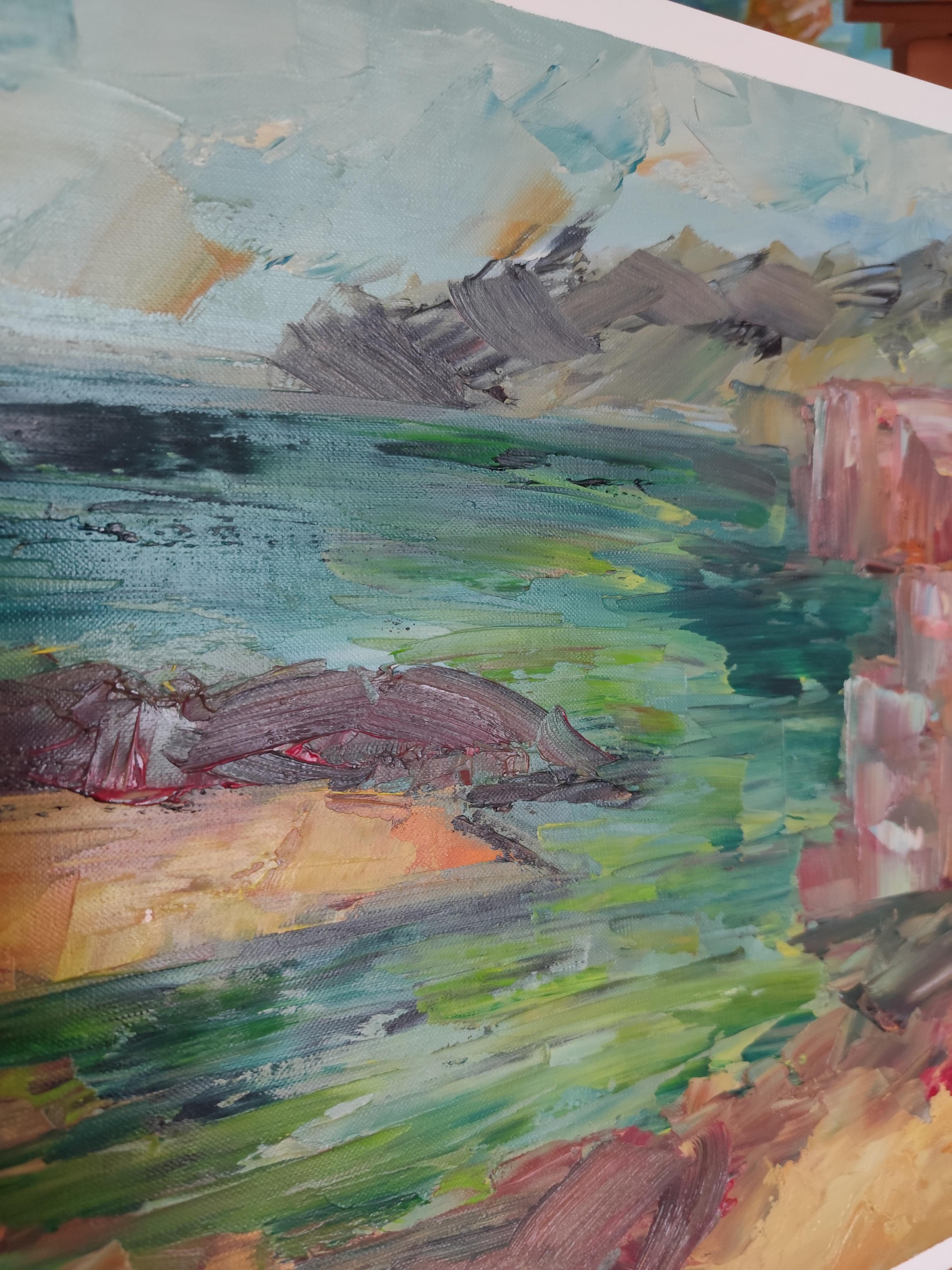 Pittura ad olio astratta di paesaggio espressivo sulla spiaggia su carta professionale Fabriano in vendita 2
