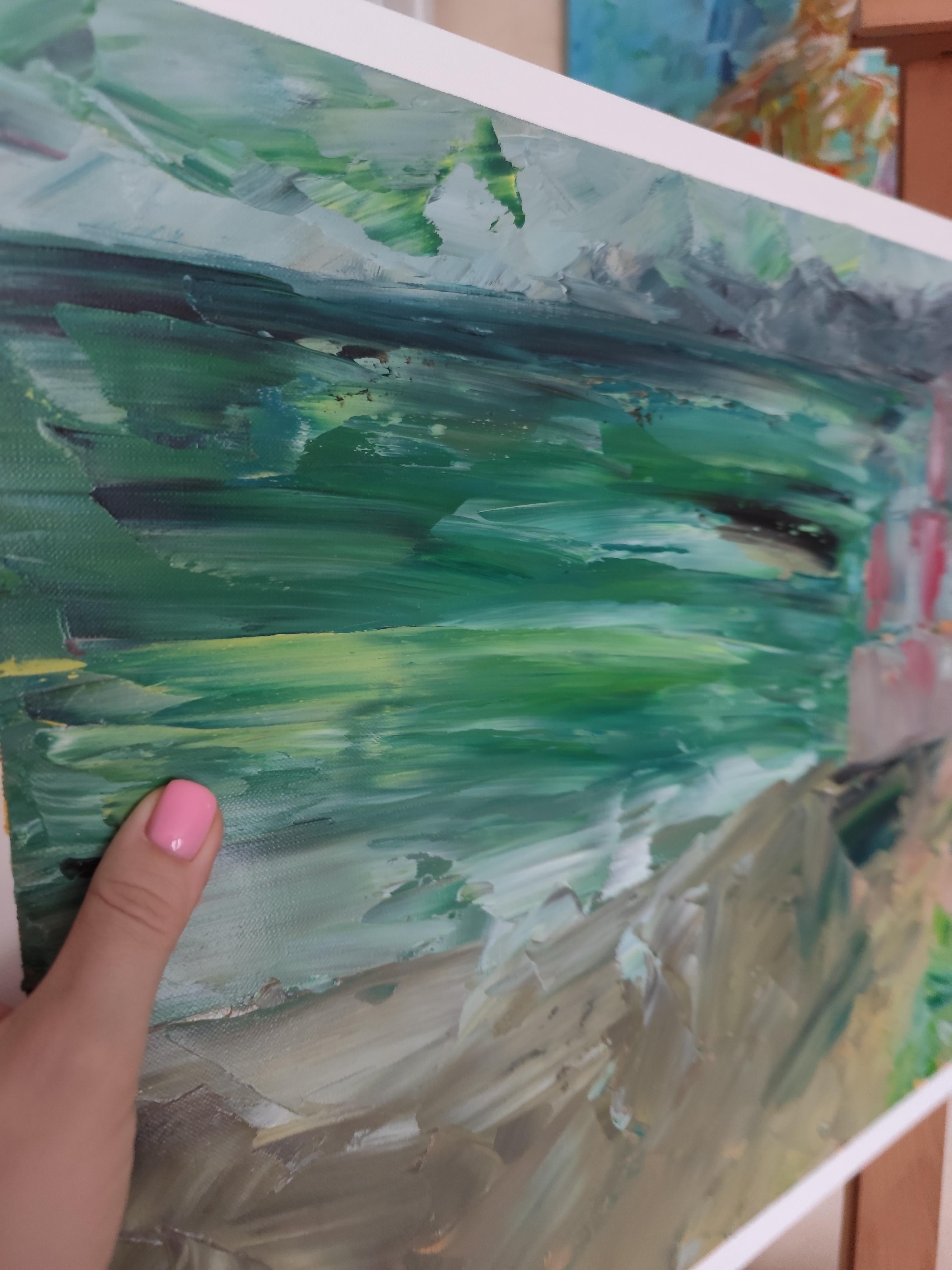 Paisaje expresivo abstracto de playa pintado al óleo sobre papel Fabriano profesional en venta 4