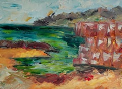 Abstract expressive landscape beach oil painting on professional Fabriano paper