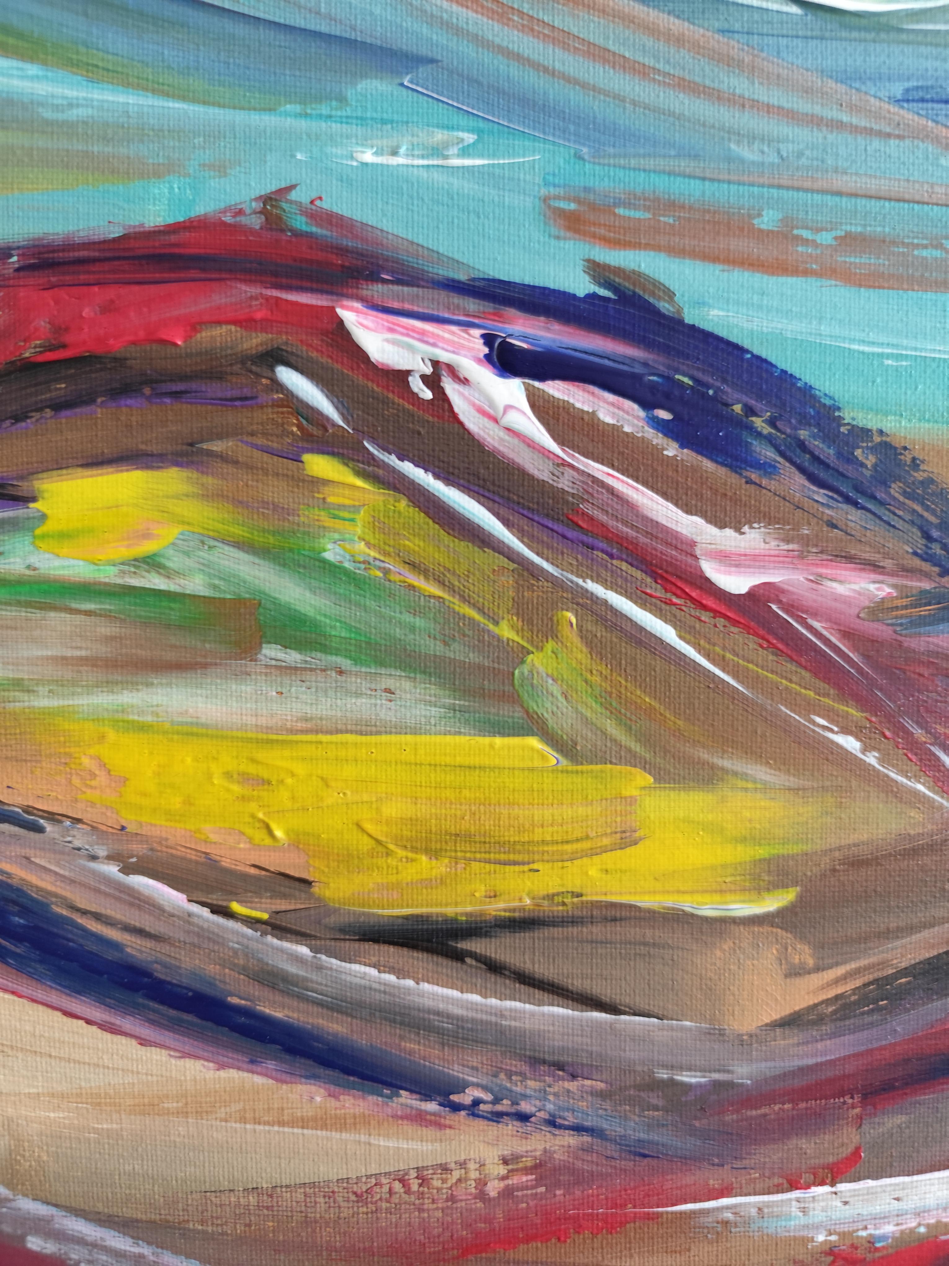 Pintura paisajística expresiva abstracta sobre lienzo 